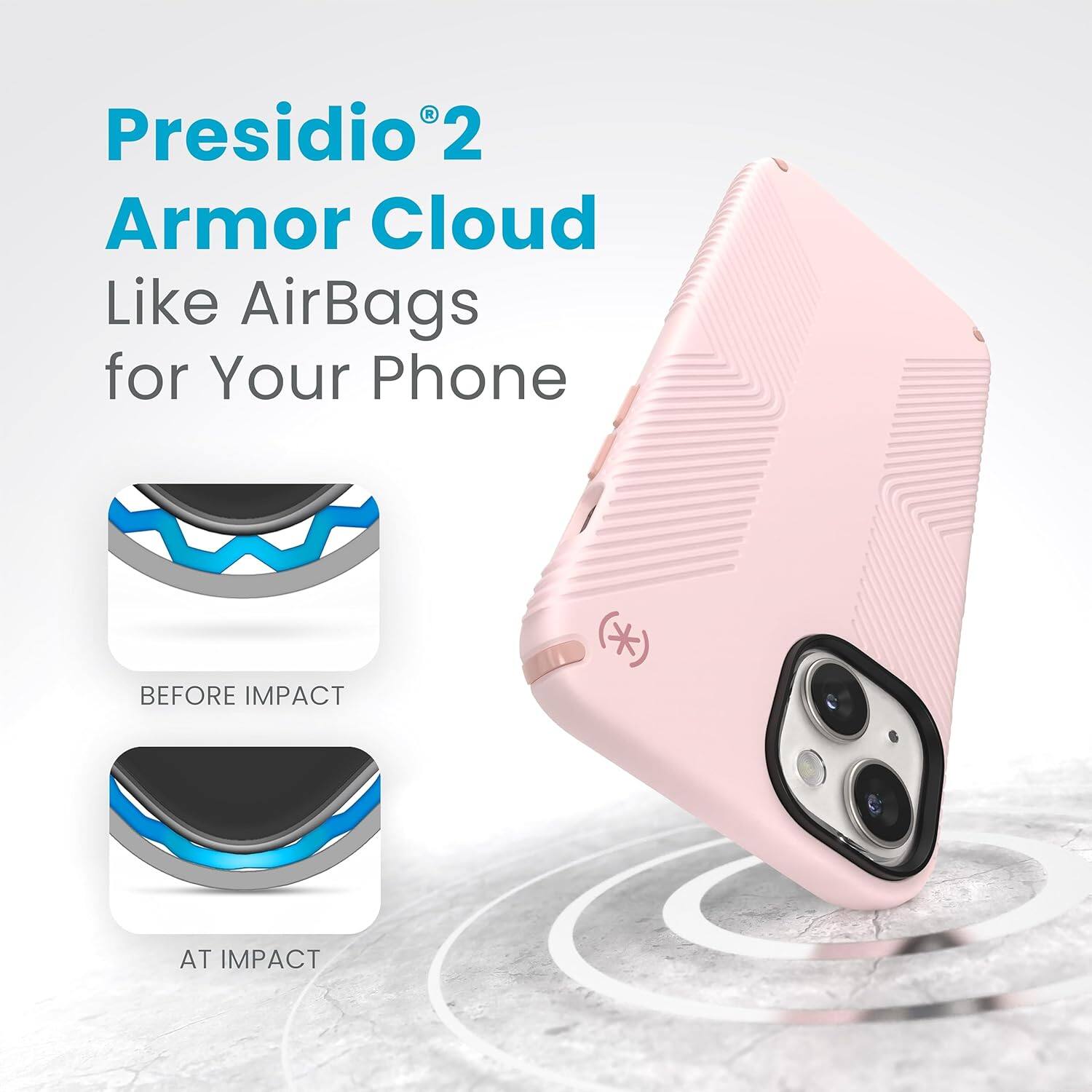 Presidio® 2  
Armor Cloud  
Like AirBags for Your Phone  

BEFORE IMPACT  

AT IMPACT