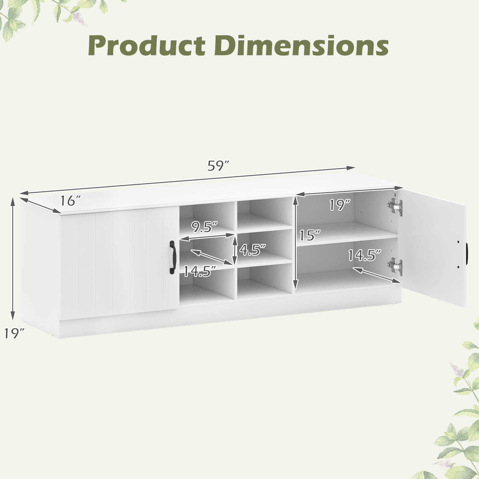 Product Dimensions: 59" x 16" x 19" x 15" x 14.5" x 14.5" x 9.5" x 4.5"