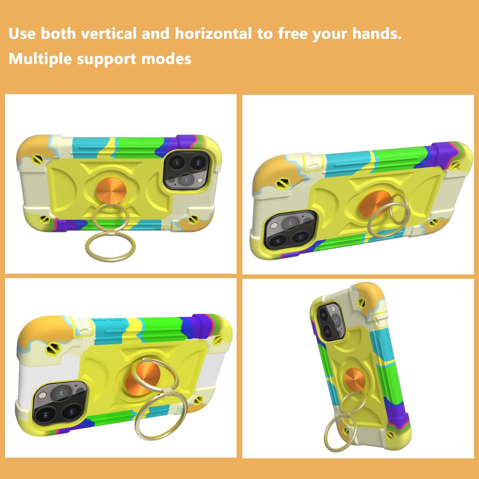 Use both vertical and horizontal to free your hands.  
Multiple support modes
