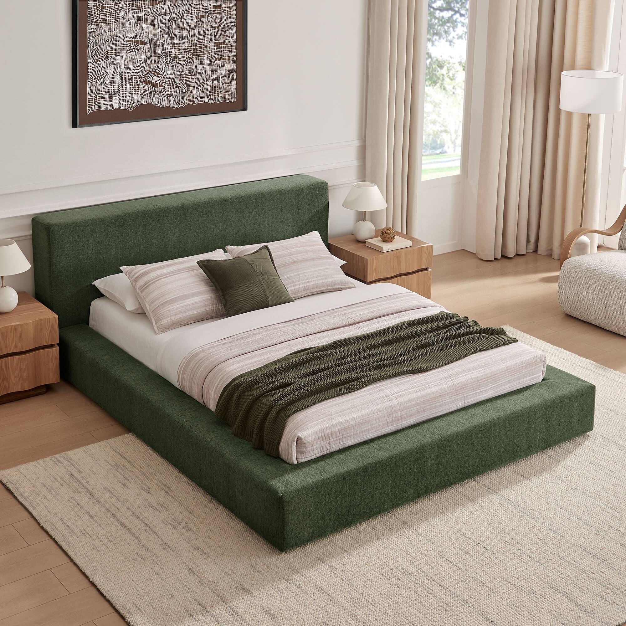 Alt View 8. Modway - Luma Chenille Upholstered King Platform Bed Frame by Modway - Eucalyptus.