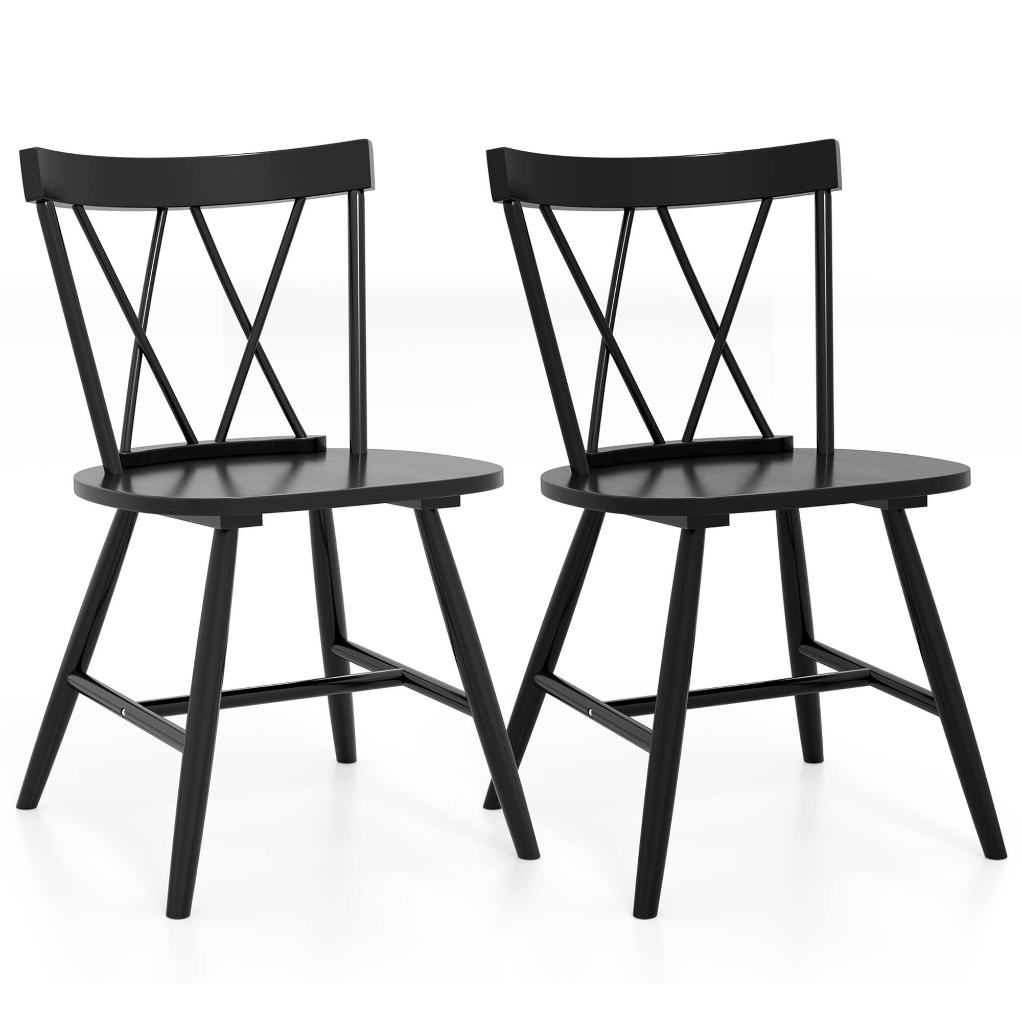 Alt View 5. Costway - Dining Chairs Set of 2 Farmhouse Kitchen Chair with Rubber Wood Frame - Black.