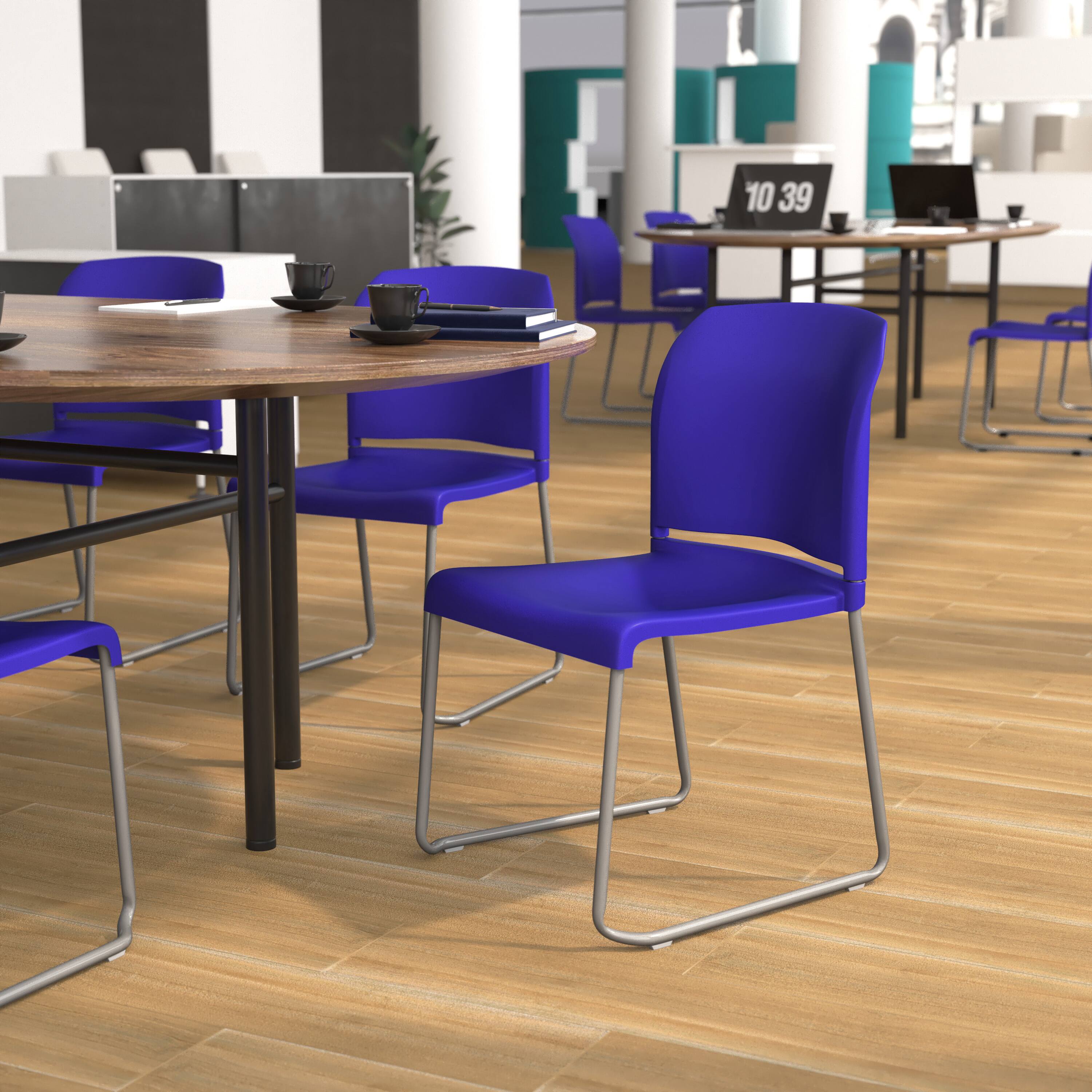 Alt View 1. Emma + Oliver - Home and Office Guest Chair Full Back Contoured Sled Base Stack Chair - Blue.