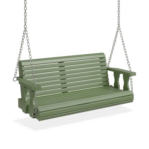 Front. Winado - ​4 FT Regular Style Wooden Swing with Hanging Chains for Oudoor Garden - Olive Green.