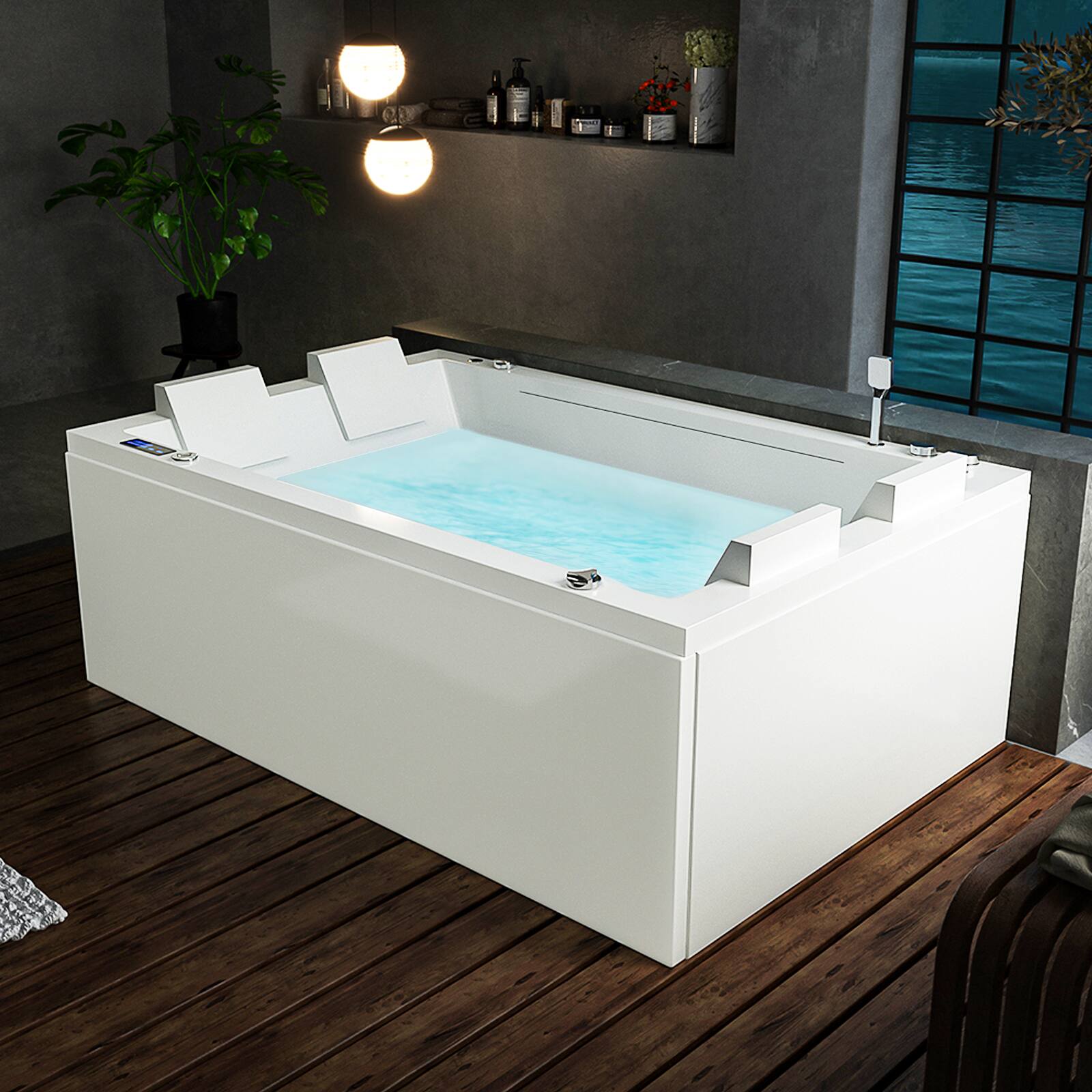 Alt View 1. Empava - 71 in. x 47 in. Freestanding Whirlpool and Air Combination Bathtub SPA Tub with Center Drain - Ozone Filtration in White - White.