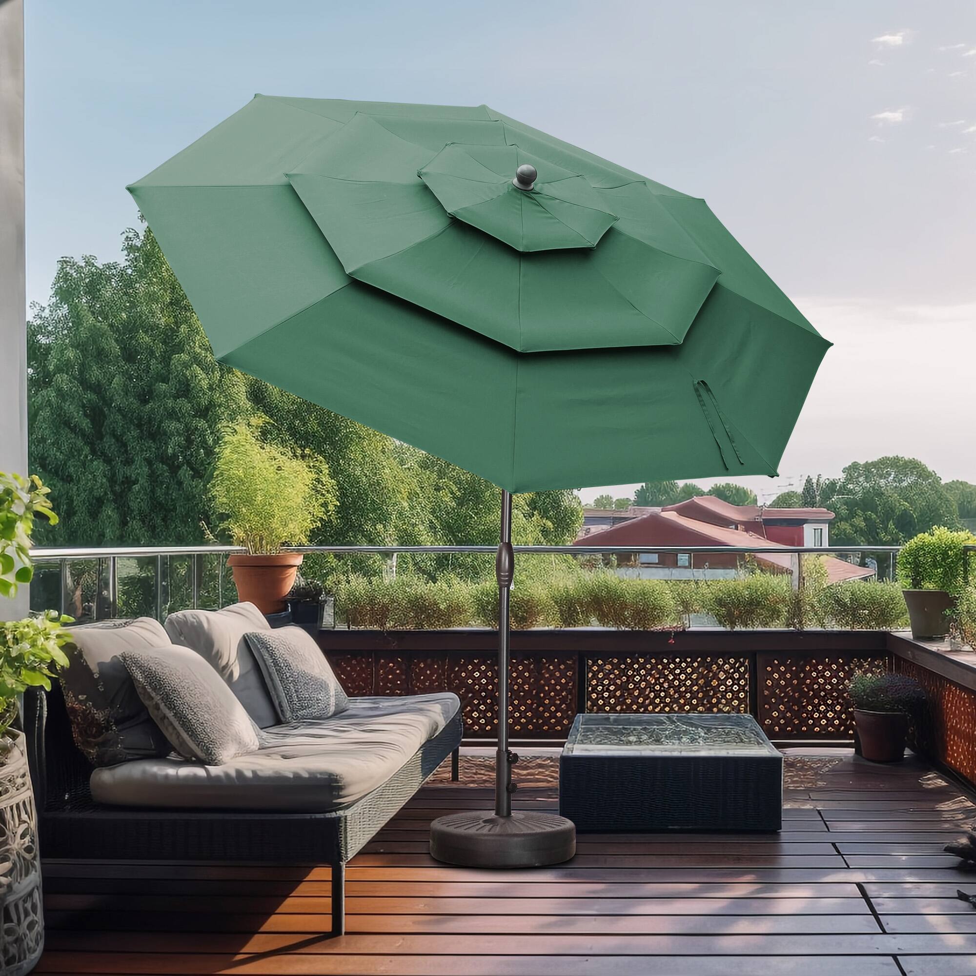Angle. Ainfox - Ainfox 10 FT 3-Tier Patio Umbrella with Base Outdoor Market Umbrella with Crank and Tilt for Garden Lawn Backyard Pool - Green.