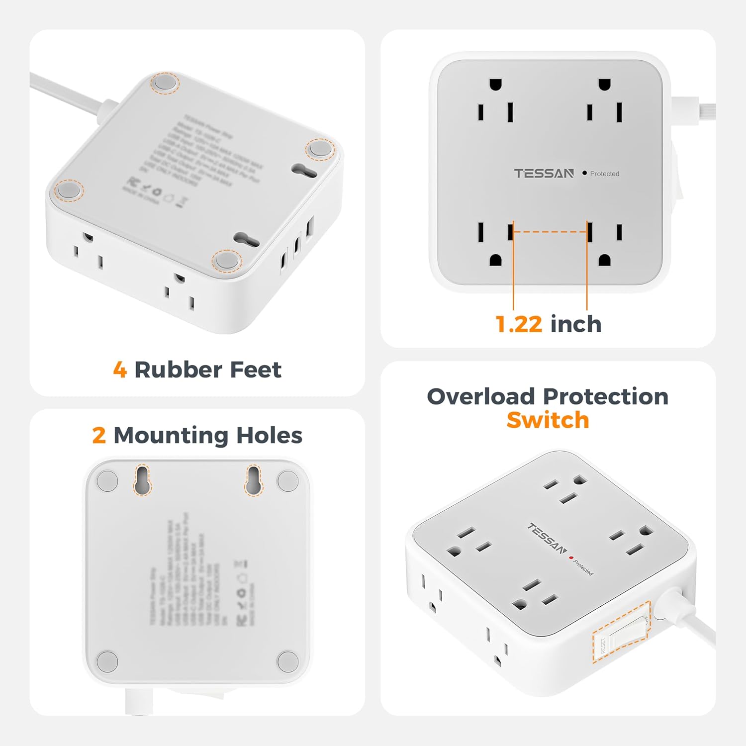 200Z TESSAN Protected 1.22 inch 4 Rubber Feet 2 Mounting Holes Overload Protection Switch