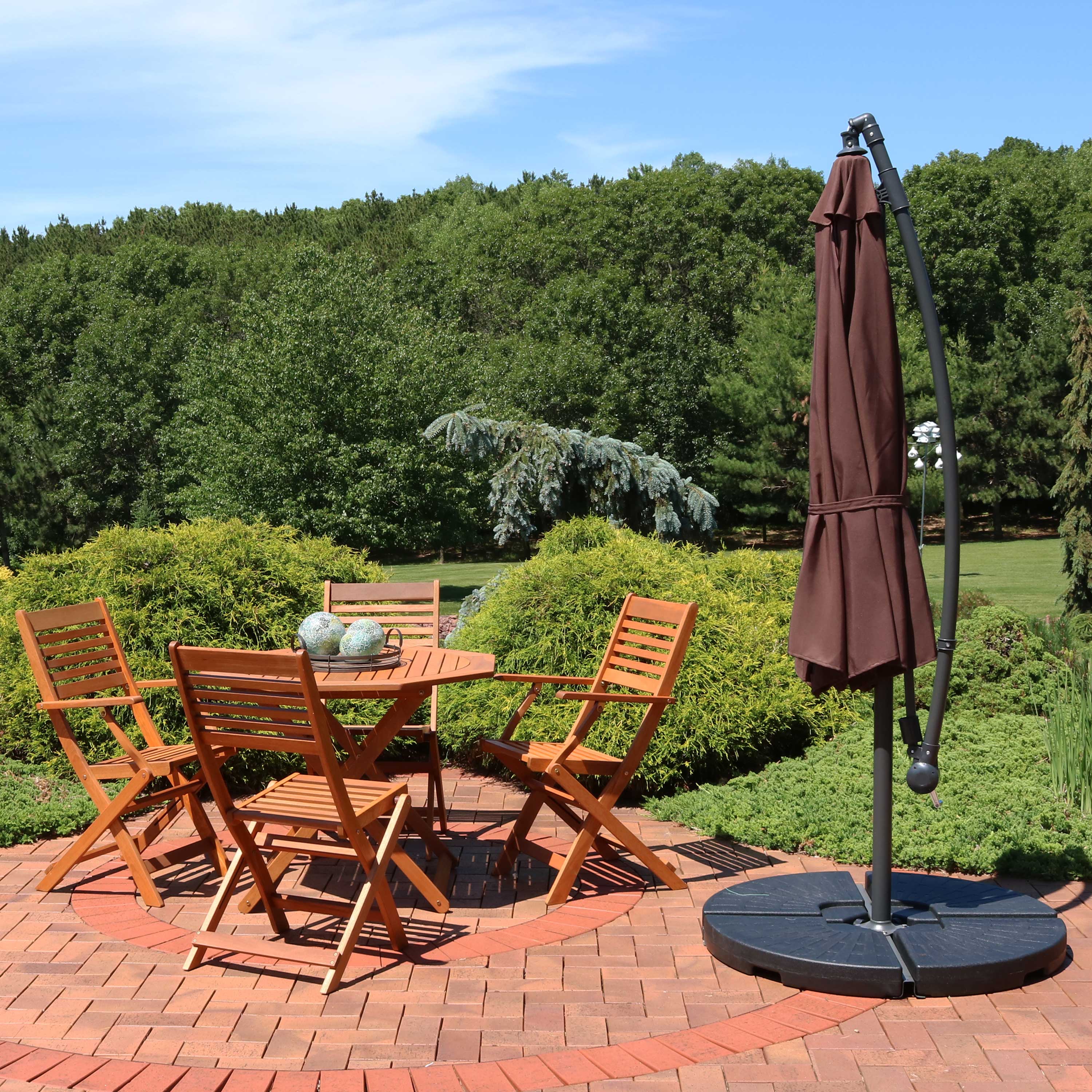 Alt View 7. Sunnydaze - 10 ft Cantilever Offset Steel Patio Umbrella with Crank - Brown.