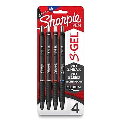 3 COLORS  
Sharpie PEN  
S.GEL  
NO SMEAR NO BLEED TECHNOLOGY  
MEDIUM 0.7mm  
4
