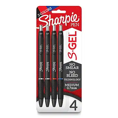 3 COLORS
Sharpie PEN
S.GEL
NO SMEAR NO BLEED TECHNOLOGY
MEDIUM 0.7mm
4