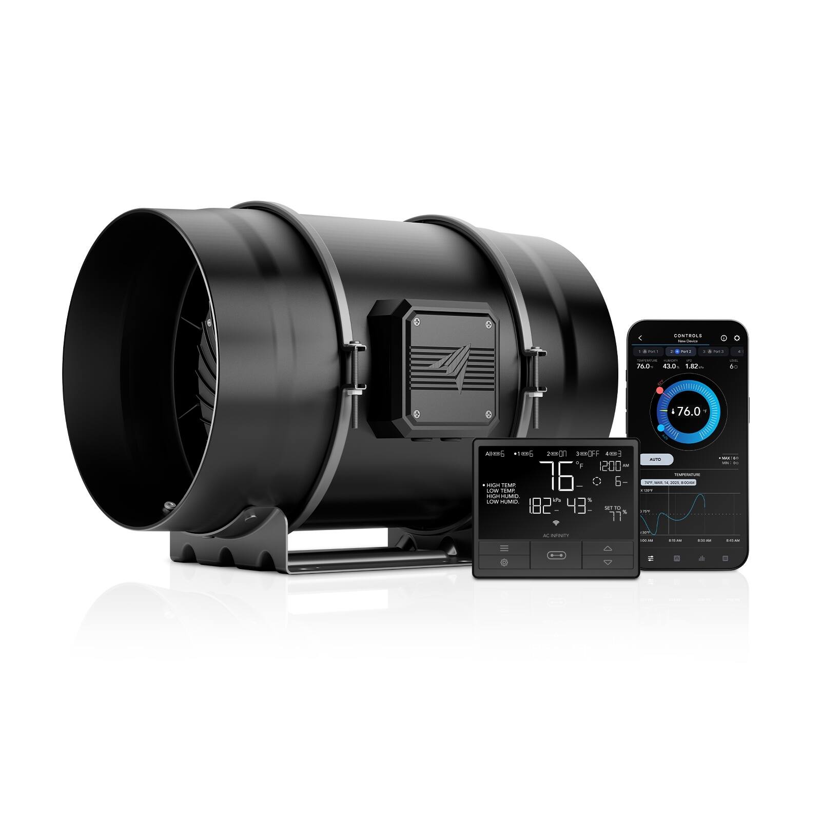 AC Infinity - CLOUDLINE T8, Quiet Inline Fan 8" with Temperature Humidity VPD Controller