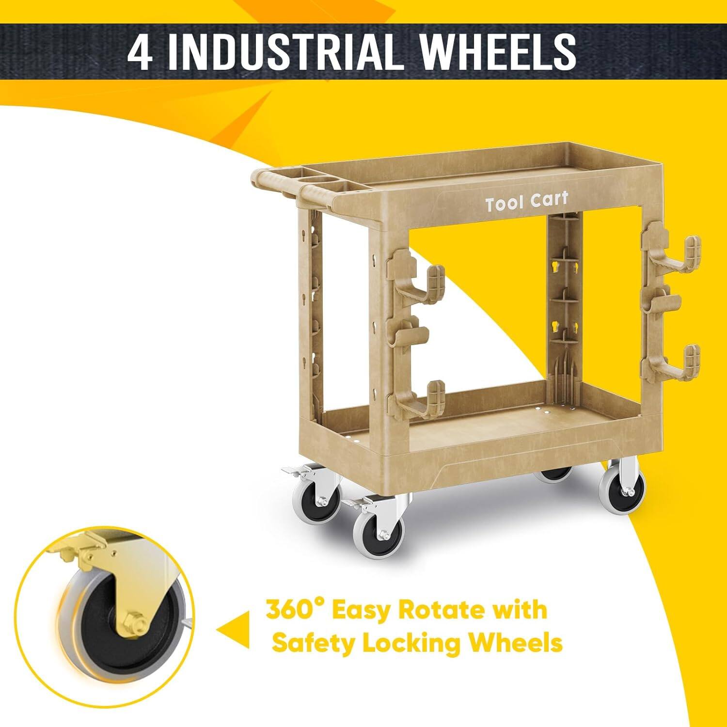 4 INDUSTRIAL WHEELS, Tool Cart, 360° Easy Rotate with Safety Locking Wheels