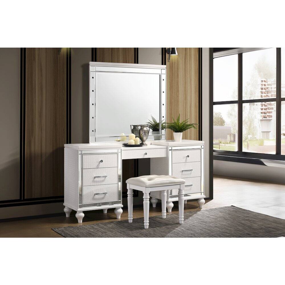 Back. New Classic Furniture - Valentino Vanity Table Stool-White - White.