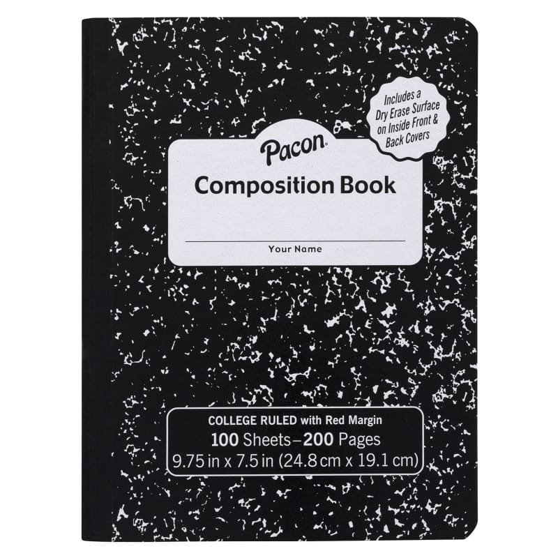 Pacon - Composition Books with Dry Erase Surfaces, Black Marble, 3/8" Ruled w/ Margin , 100 sheets