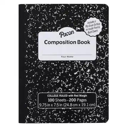 Includes a Dry Erase Surface on Inside Front & Back Covers. Pacon Composition Book Your Name COLLEGE RULED with Red Margin 100 Sheets-200 Pages 9.75 in X 7.5 in (24.8 cm X 19.1 cm)
