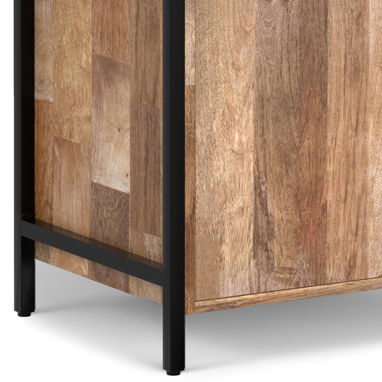 Alt View 4. Simpli Home - Kelsey 74 inch Tall Solid Mango Wood Narrow Bookshelf with Cabinet in Natural - Natural.