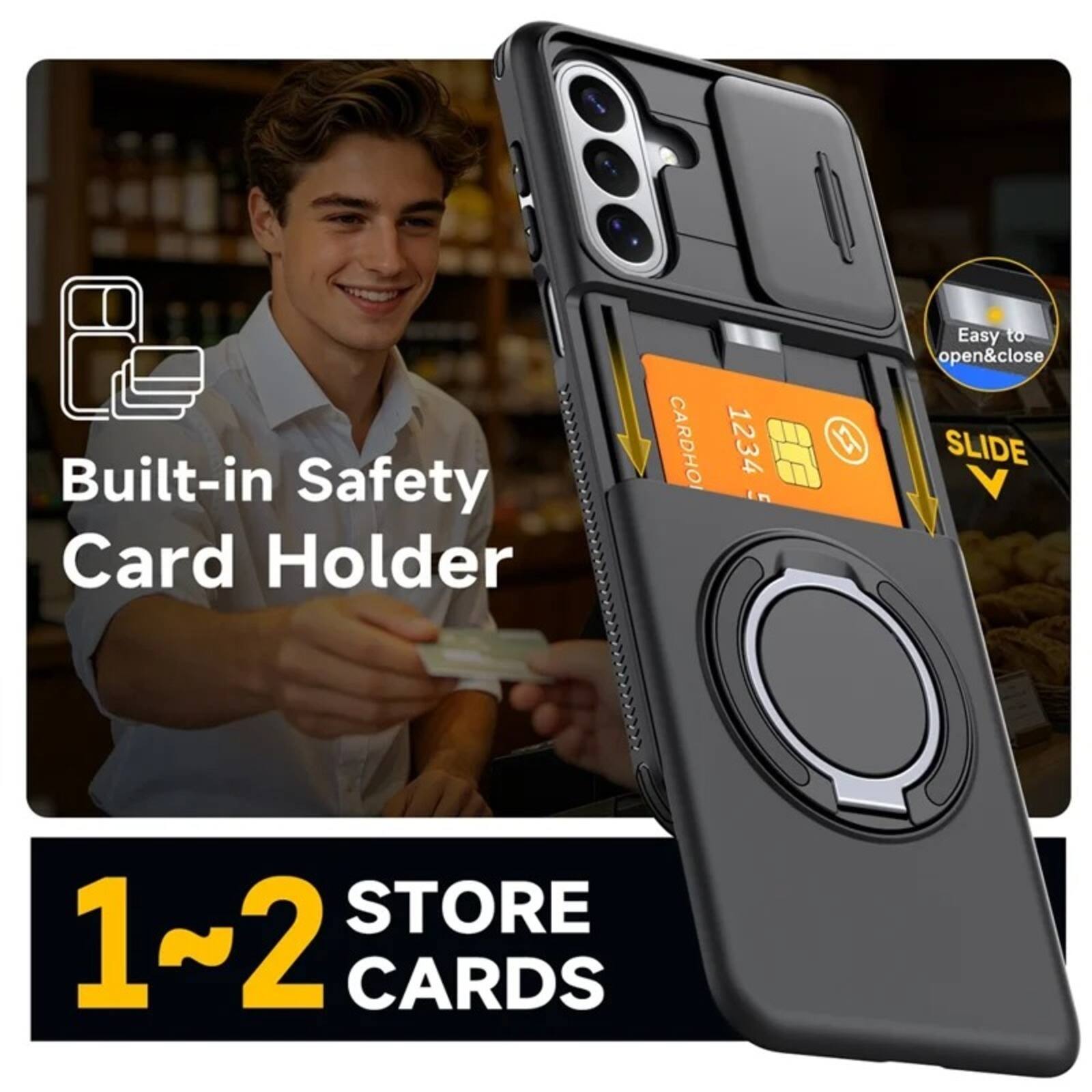 Built-in Safety Card Holder  
CARDHO 1234  
Easy to open&close  
SLIDE  
STORE 1~2 CARDS