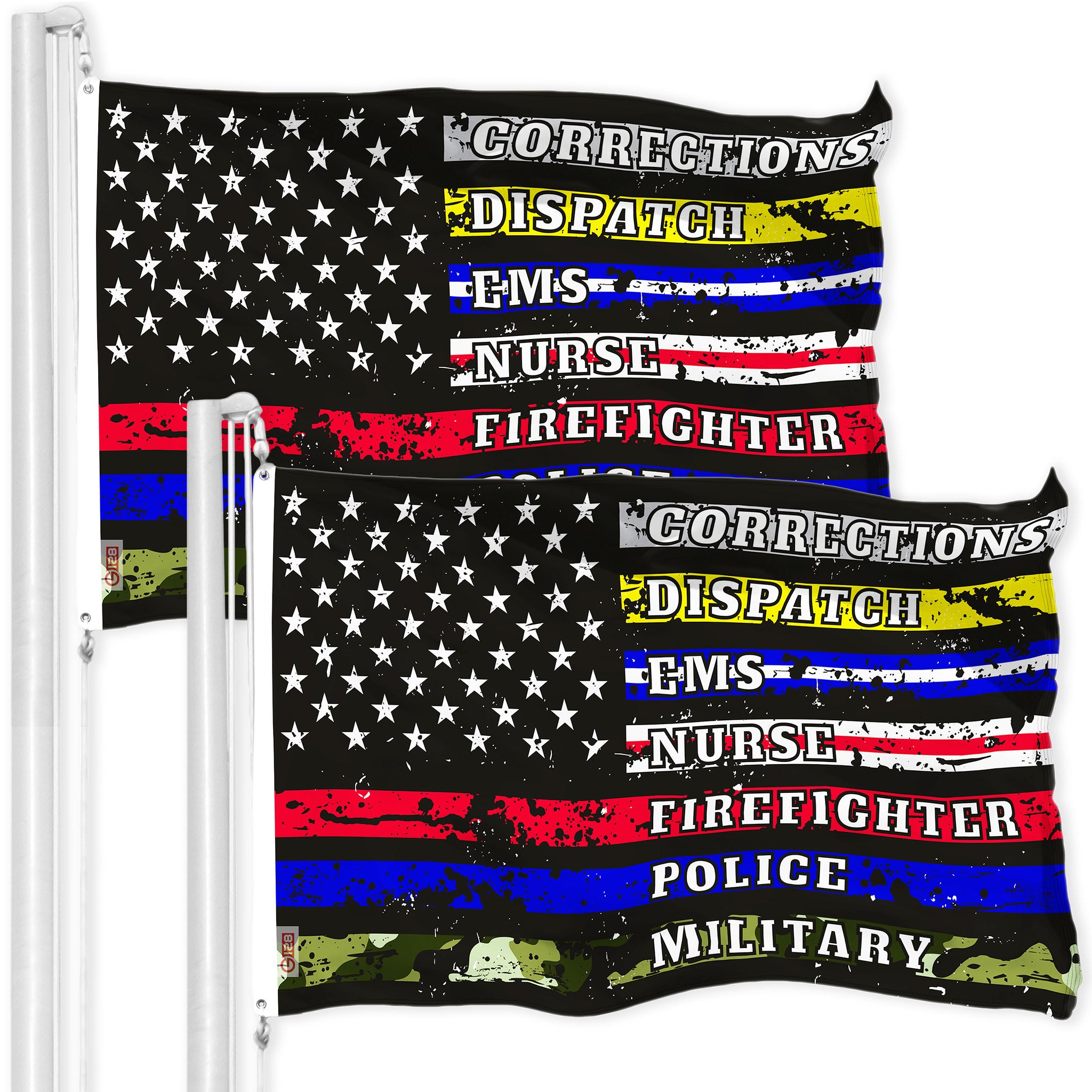 G128 - 2-Pack Thin Line First Responders 3x5 ft Printed 150D Polyester Flag - Assorted Colors