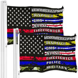 G128 - 2-Pack Thin Line First Responders 3x5 ft Printed 150D Polyester Flag - Assorted Colors