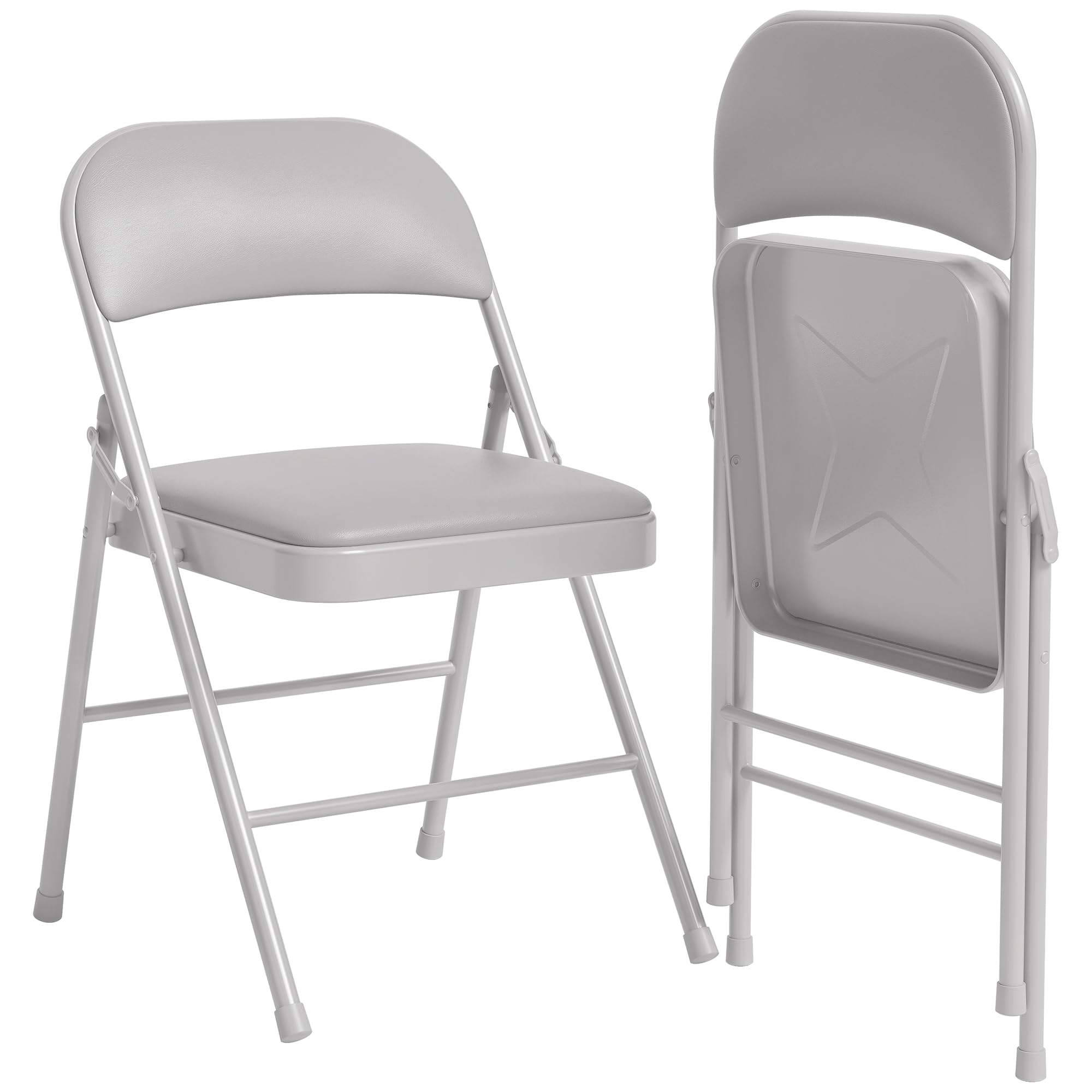 Front. Homhougo - 2 Pack Grey Folding Chairs with Padded Cushion and Back, Folding Chairs for Outside - Gray.