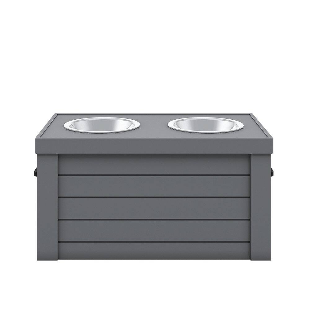 Back. New Age Pet - Elevated Dog Feeder in Grey, Two Bowl Design, Small to Medium Size Dog - Gray.