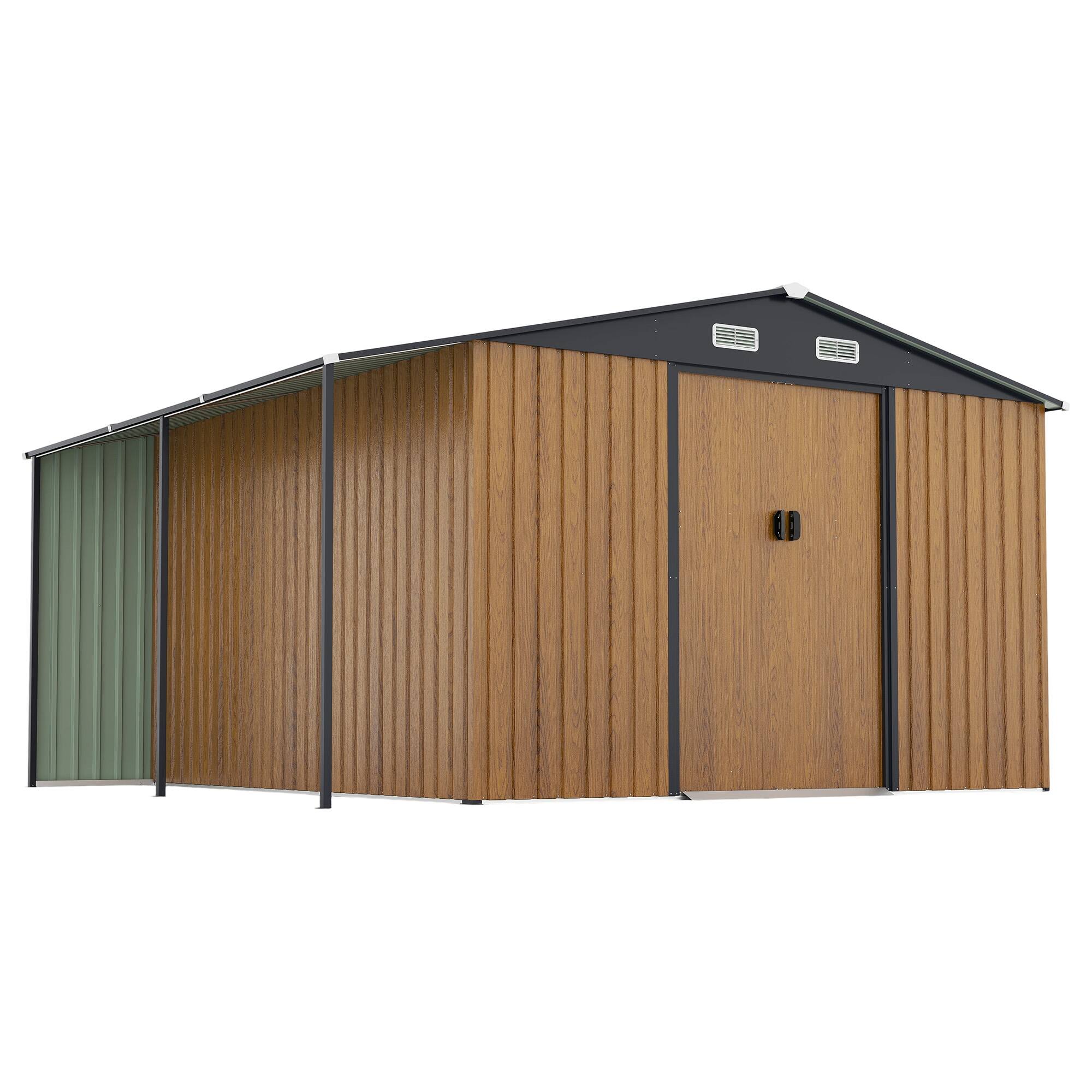 Alt View 6. Mondawe - 10x12 Ft Outdoor Storage Shed with Dual-Zone Design for Tools and Firewood and Window - Yellow.