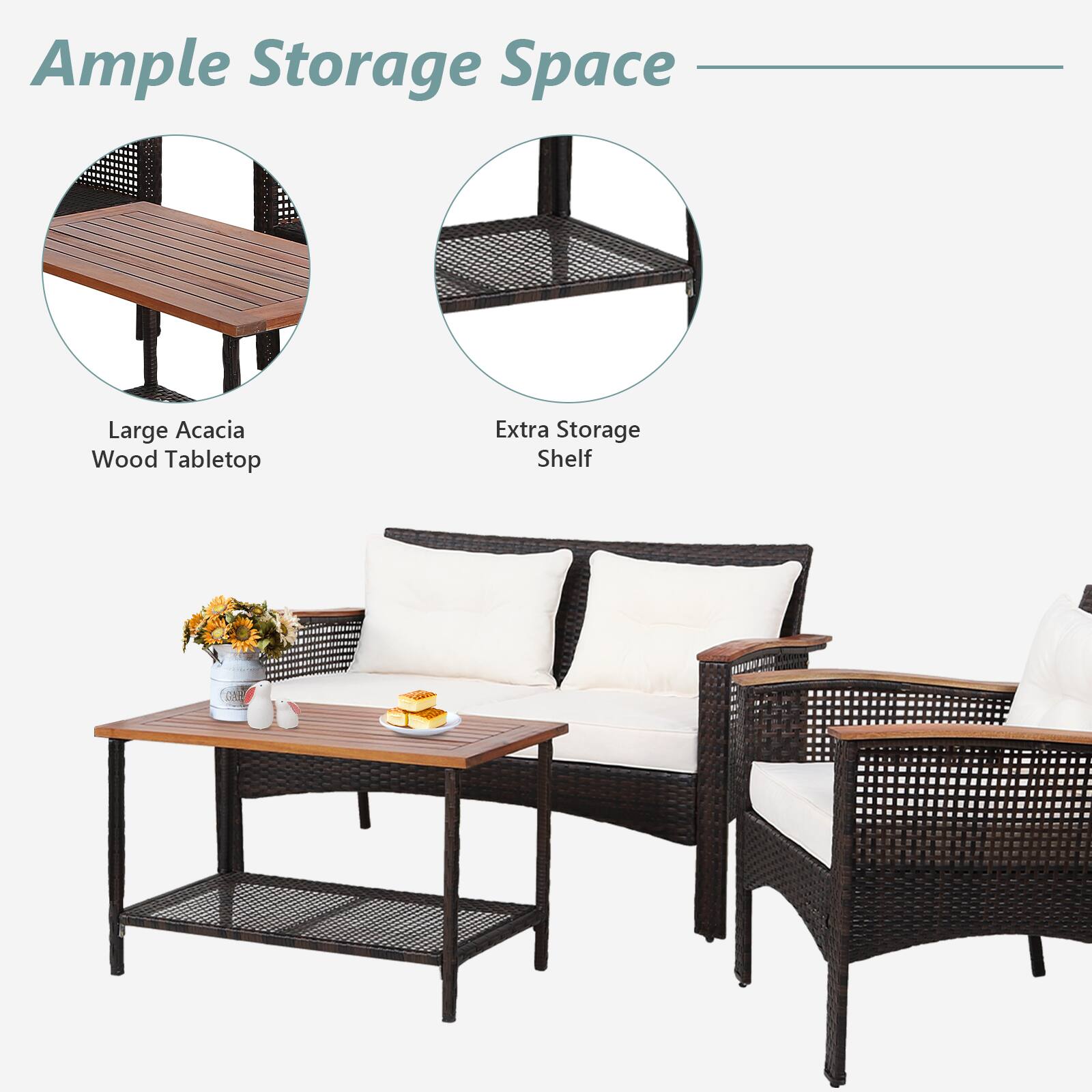 Ample Storage Space, Large Acacia Wood Tabletop, Extra Storage Shelf