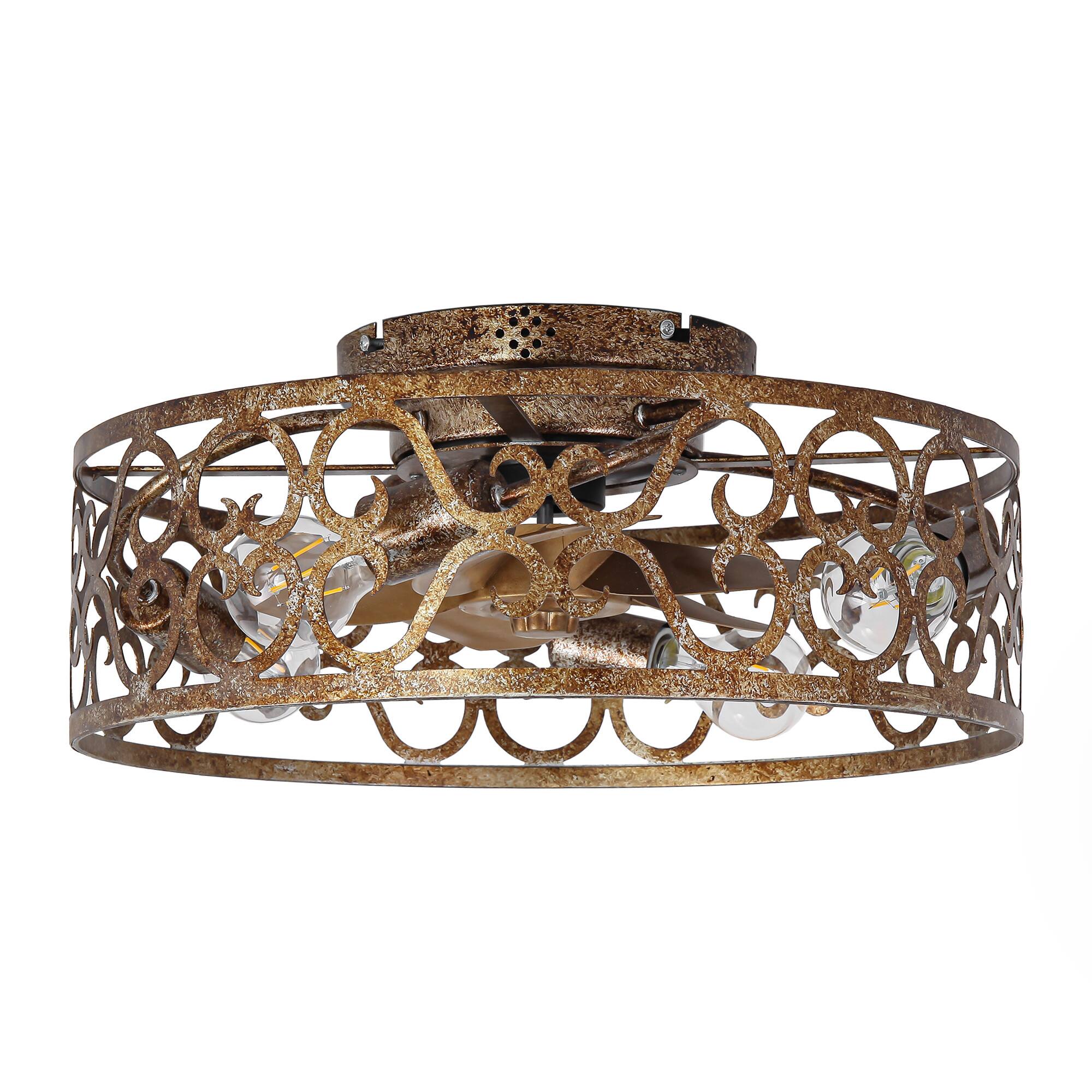 Alt View 9. Parrot Uncle - 18" Metal Caged Smart Ceiling Fan with Light and Remote and App Control - Rustic Gold.