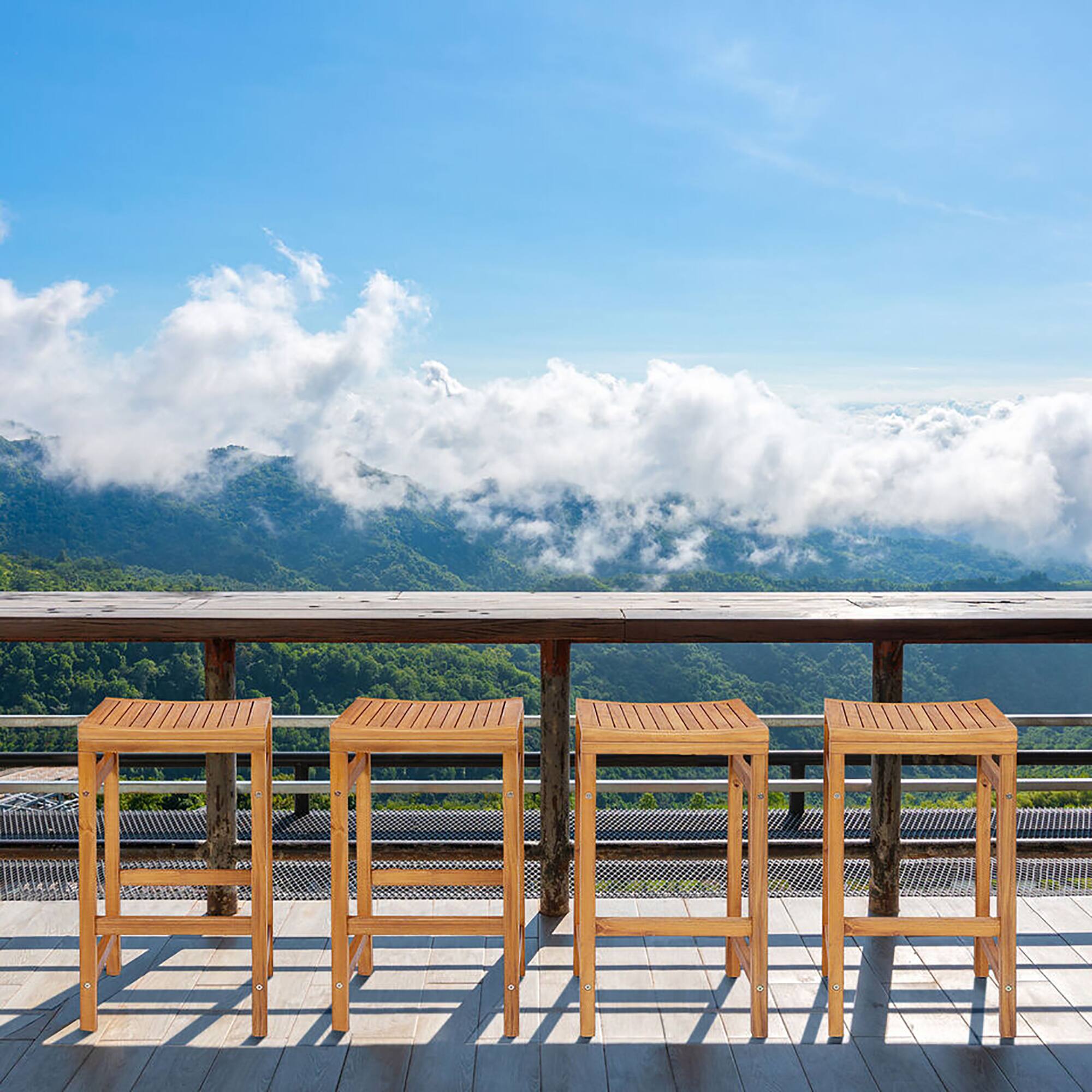 Alt View 4. Gymax - Gymax Set of 4 Acacia Wood Bar Stool 30-Inch Height Bar Chair with Saddle Shaped Seat - Teak.