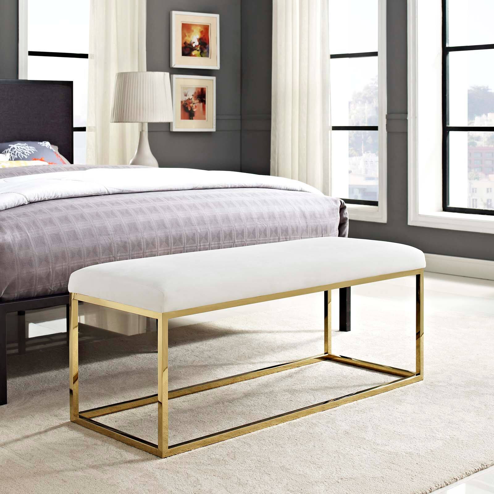 Left. Modway - Anticipate Fabric Bench by Modway - Gold Ivory.