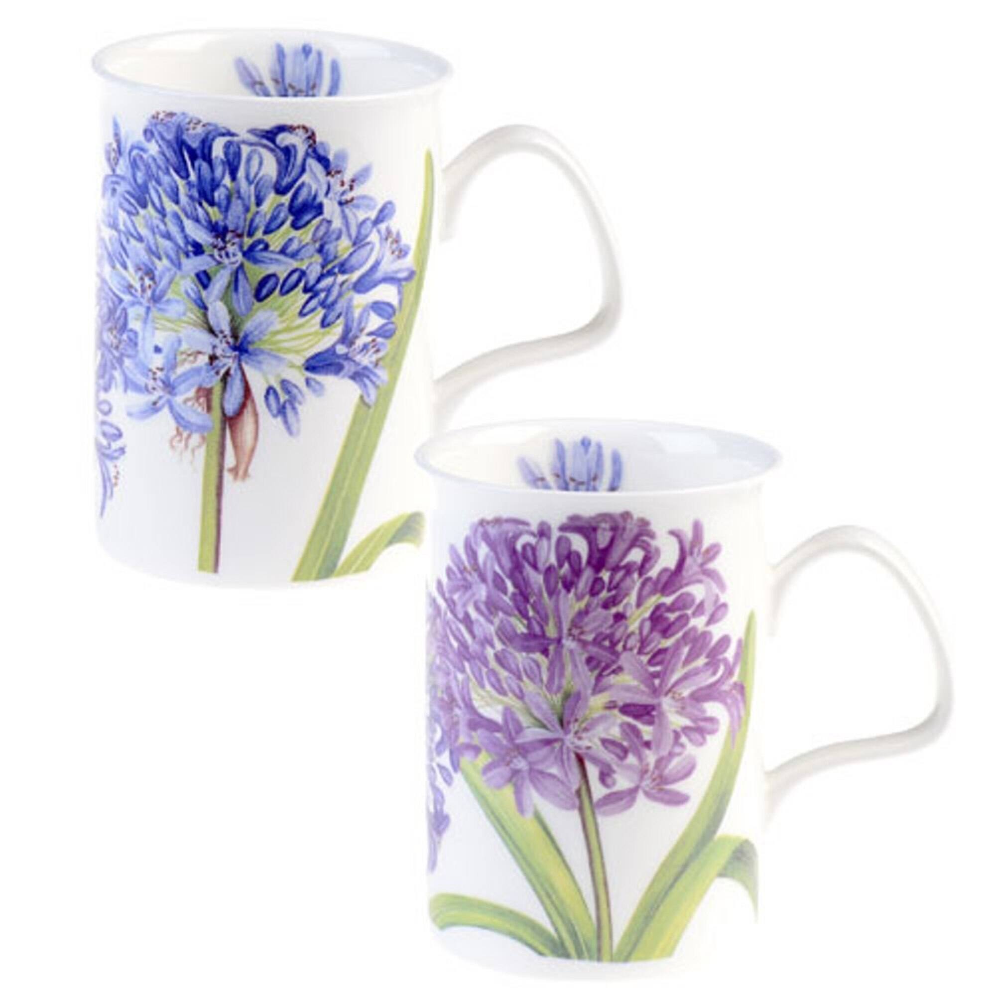Angle. Jiallo - Roy Kirkham Lancaster Mug - Agapanthus Set of 6, Bone China Ceramic Made in England - Mutli color.