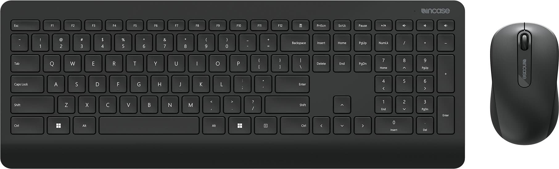 The image features a black computer keyboard and a mouse. The keyboard has a standard layout with a numeric keypad and function keys. The mouse is positioned to the right of the keyboard. The keyboard and mouse are placed on a white background, making them the main focus of the image.