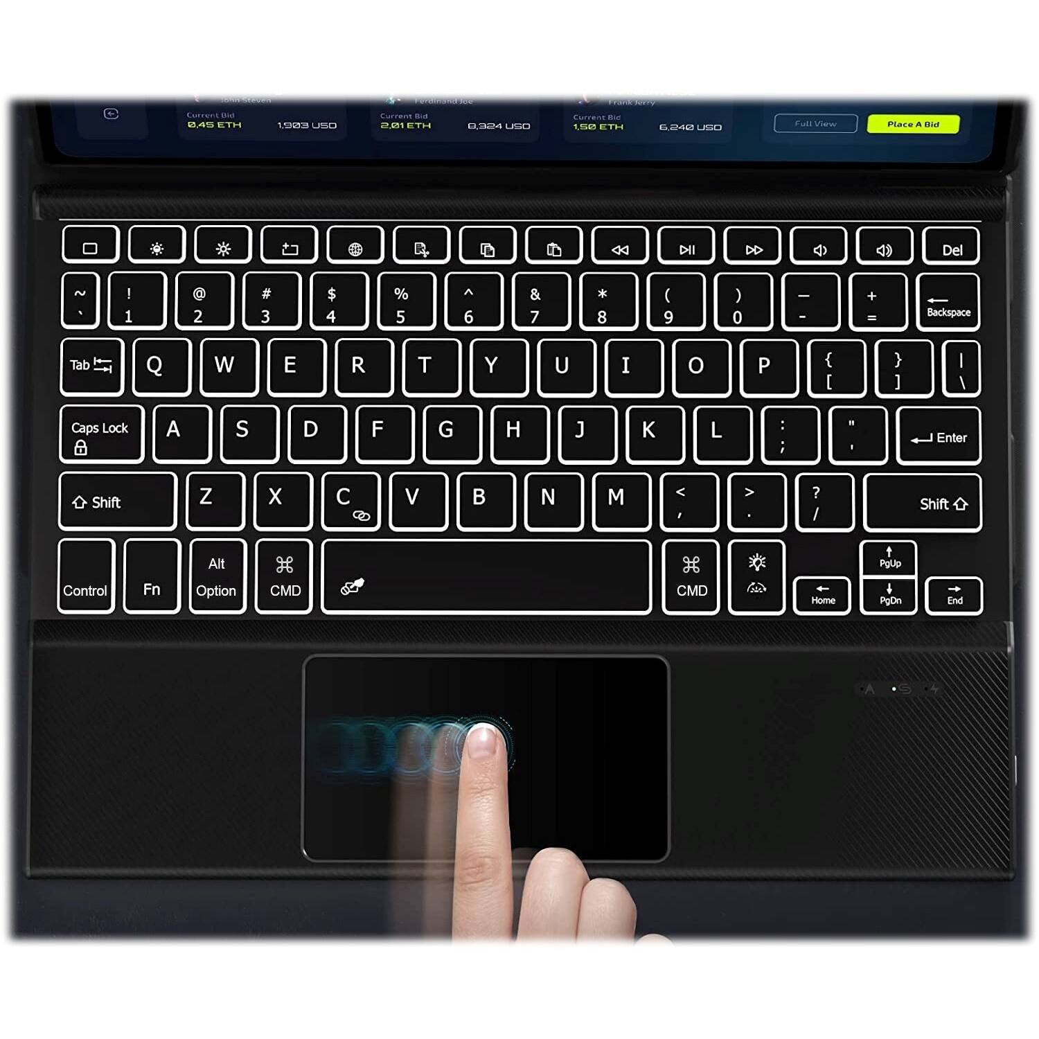 The text on the image is a keyboard layout, which is a diagram of the keys on a keyboard. The layout includes the letters, numbers, symbols, and function keys. The layout is designed to help users understand the positioning and arrangement of the keys on a keyboard.