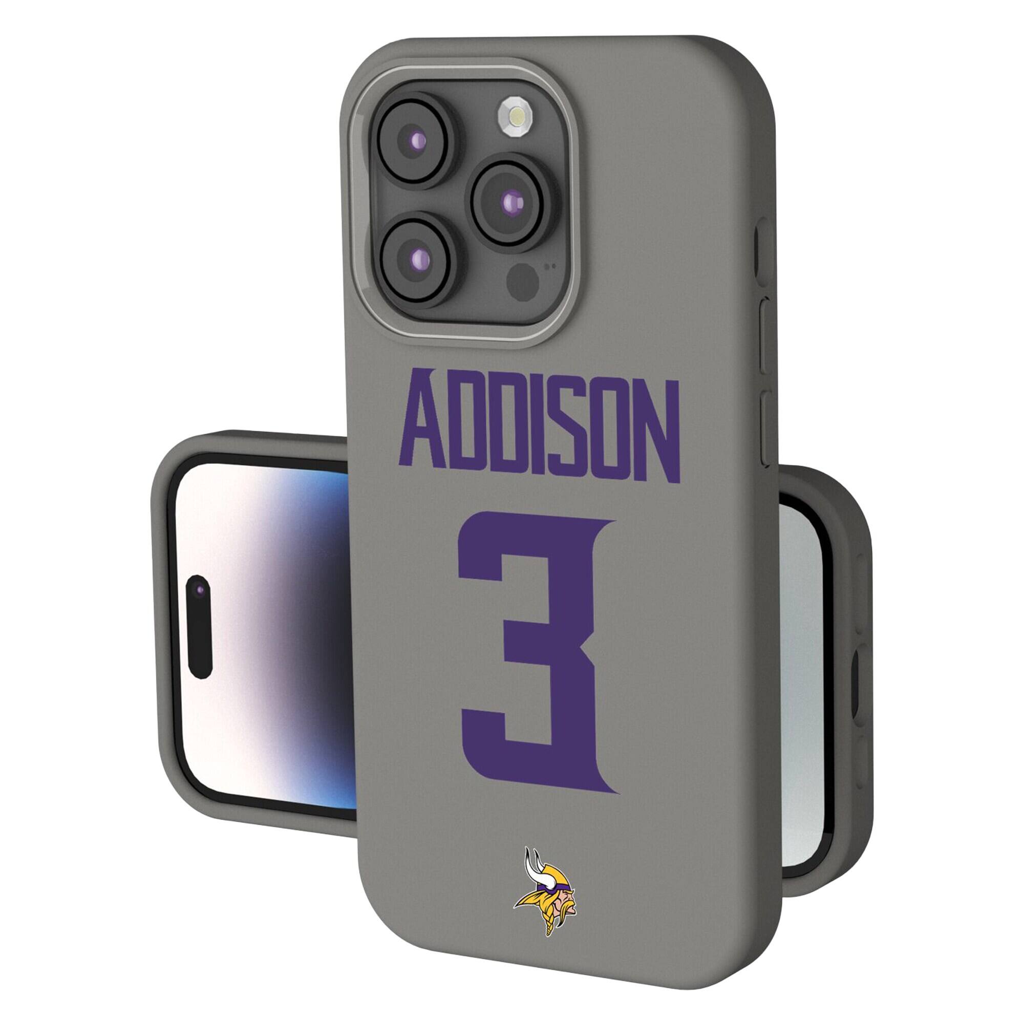 Front. Keyscaper - Jordan Addison Gray Minnesota Vikings Ready Soft Touch iPhone Case - 14 Pro - Gray.