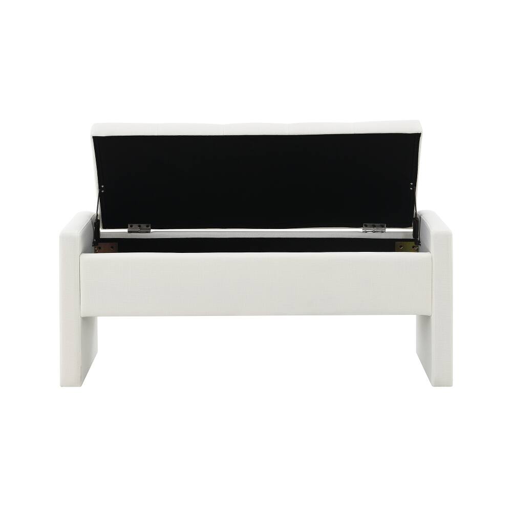 Alt View 4. Ropilly - Ropilly Modern Bed End Bench with Storage White Linen Upholstered Foot Rest Stool Entryway Window Bench - White.