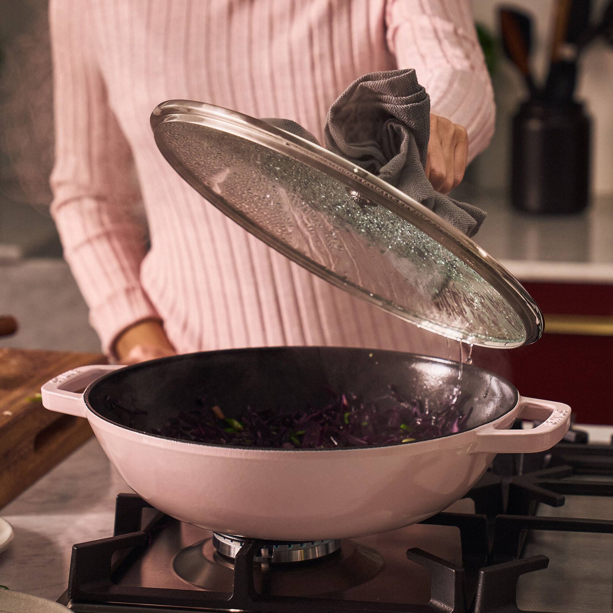 Alt View 7. Staub - Staub Cast Iron Perfect Pan , Wok, 4.5-quart,  serves 4-5, Made in France, Peony Pink - Pink Peony.