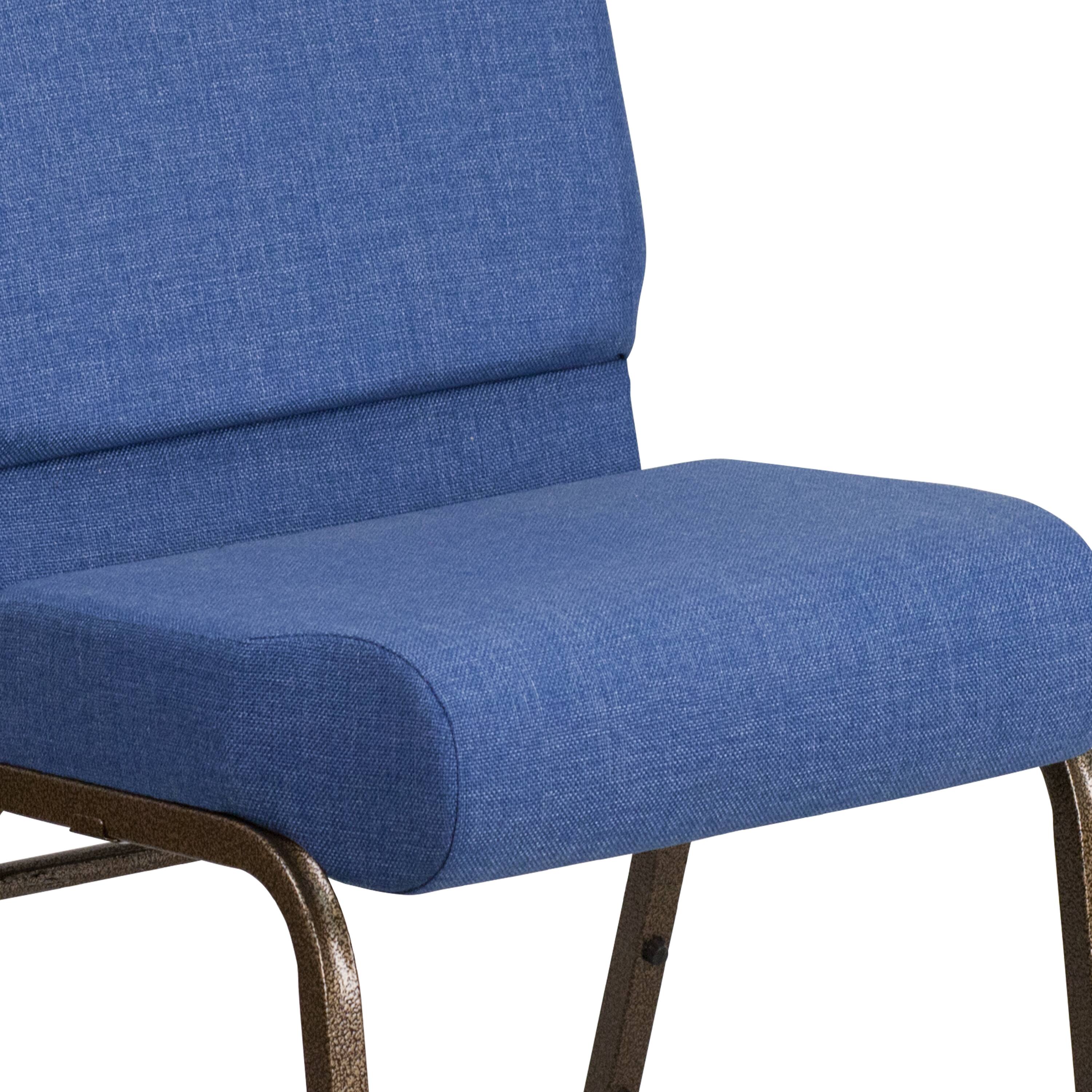 Alt View 10. Emma + Oliver - 4 Pack 21''W Stacking Church Chair - Blue Fabric/Gold Vein Frame.