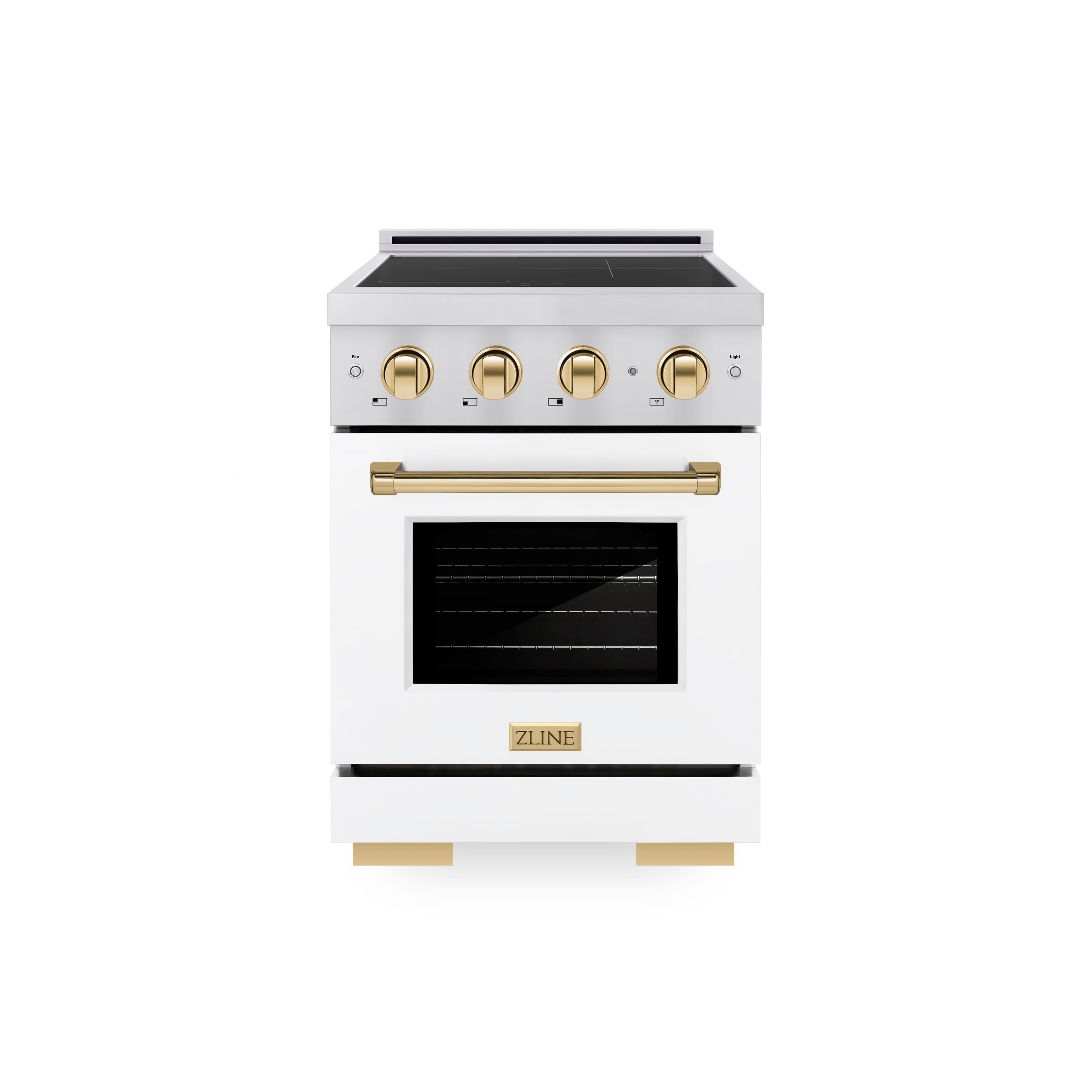 ZLINE - Autograph 24 in. 3.2 cu. ft. Paramount Freestanding Induction Range with 3 Burners and Gold Accents with White Door - White Matte