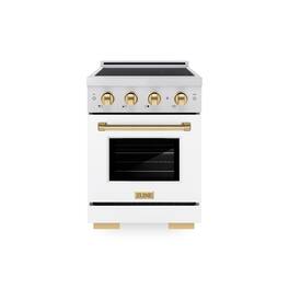 ZLINE - Autograph 24 in. 3.2 cu. ft. Paramount Freestanding Induction Range with 3 Burners and Gold Accents with White Door - White Matte