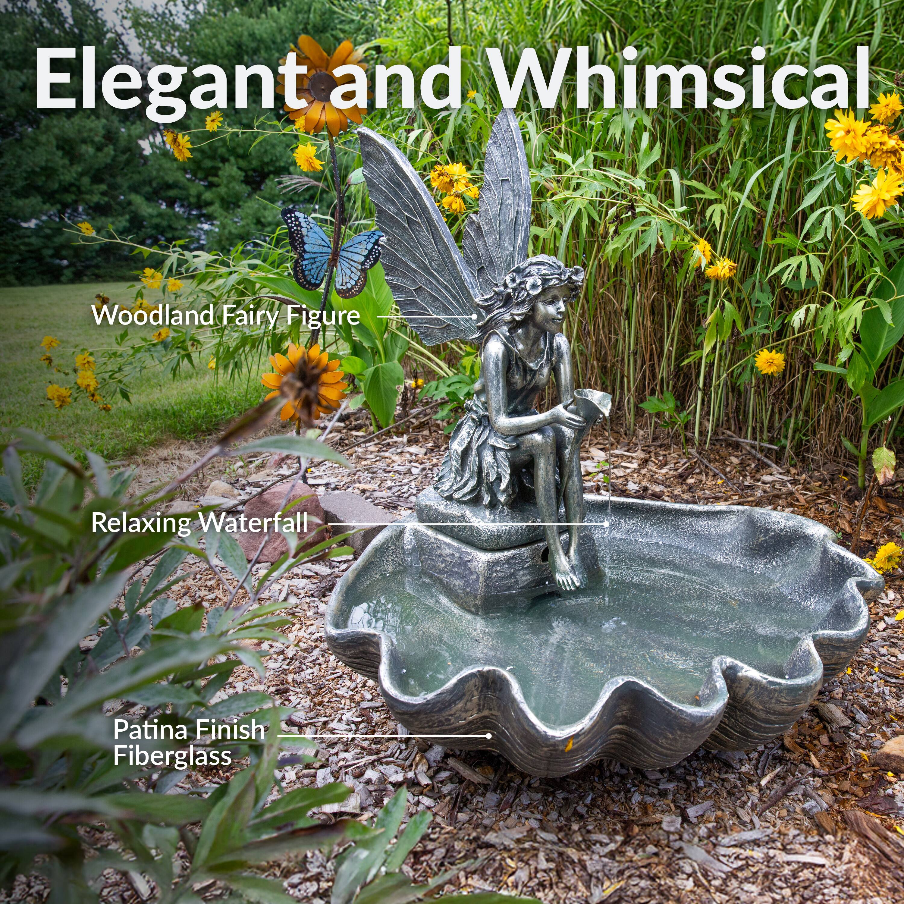 Elegant and Whimsical  
Woodland Fairy Figure  
Relaxing Waterfall  
Patina Finish Fiberglass