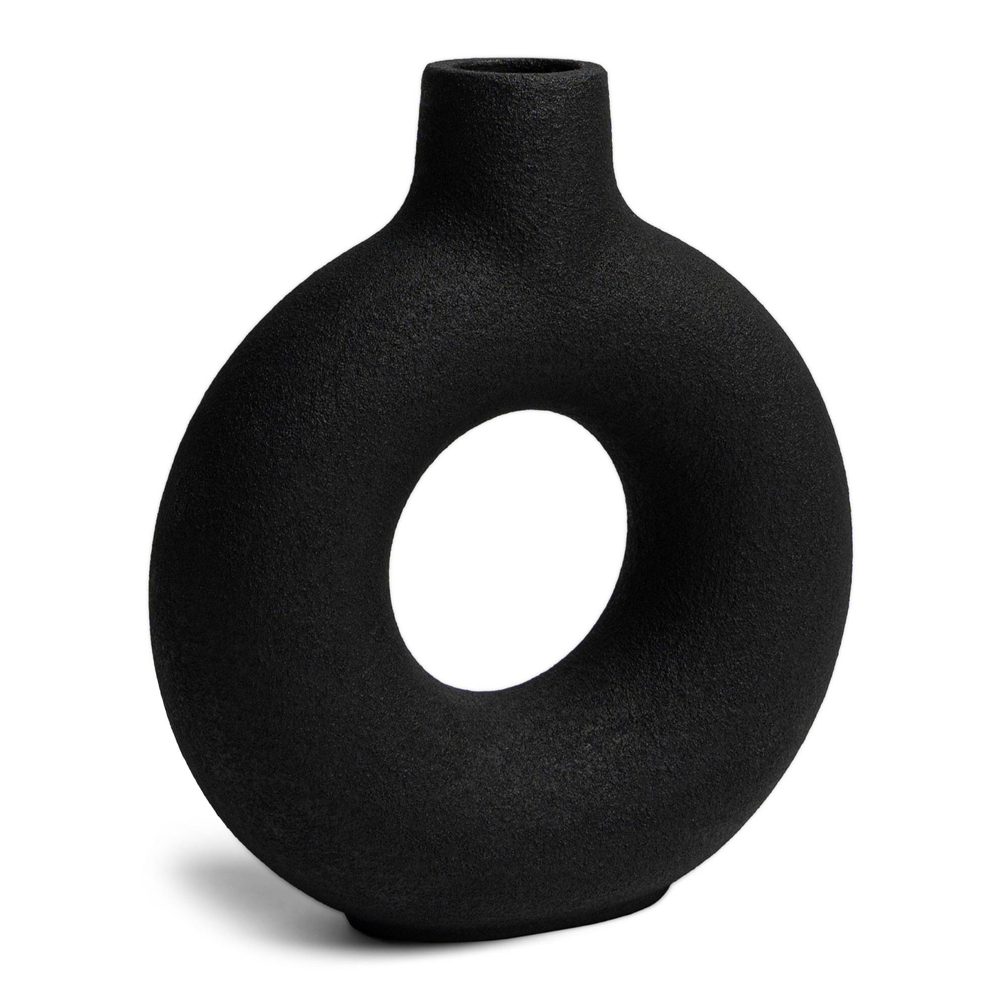 Front. Maven Lane - Villa Moda Oona Decorative Modern Ring Vase, Large, Black.
