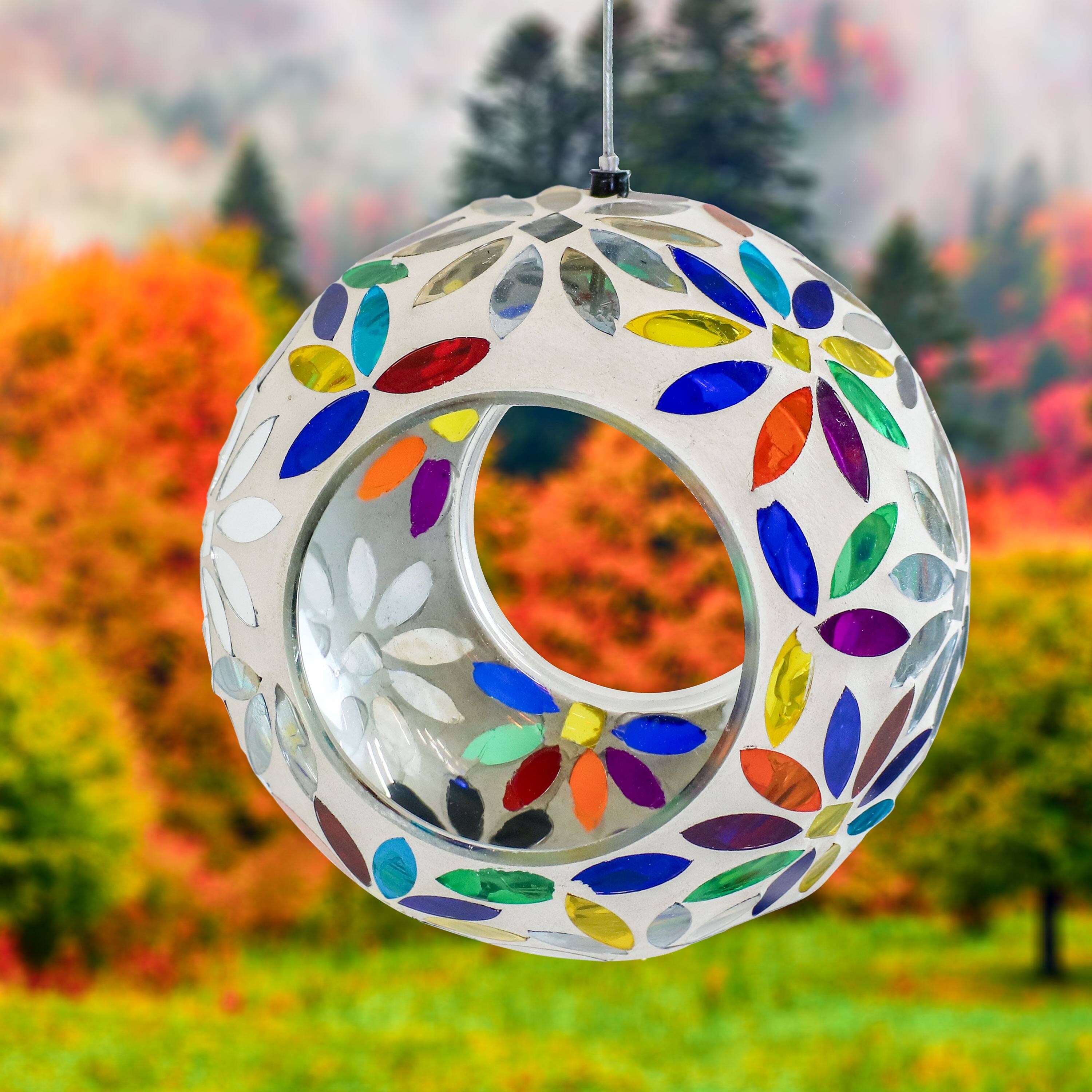 Alt View 10. Sunnydaze - Mosaic Fly-Through Bird Feeder - 6 in - 8ct - Rainbow Daisies Mosaic.