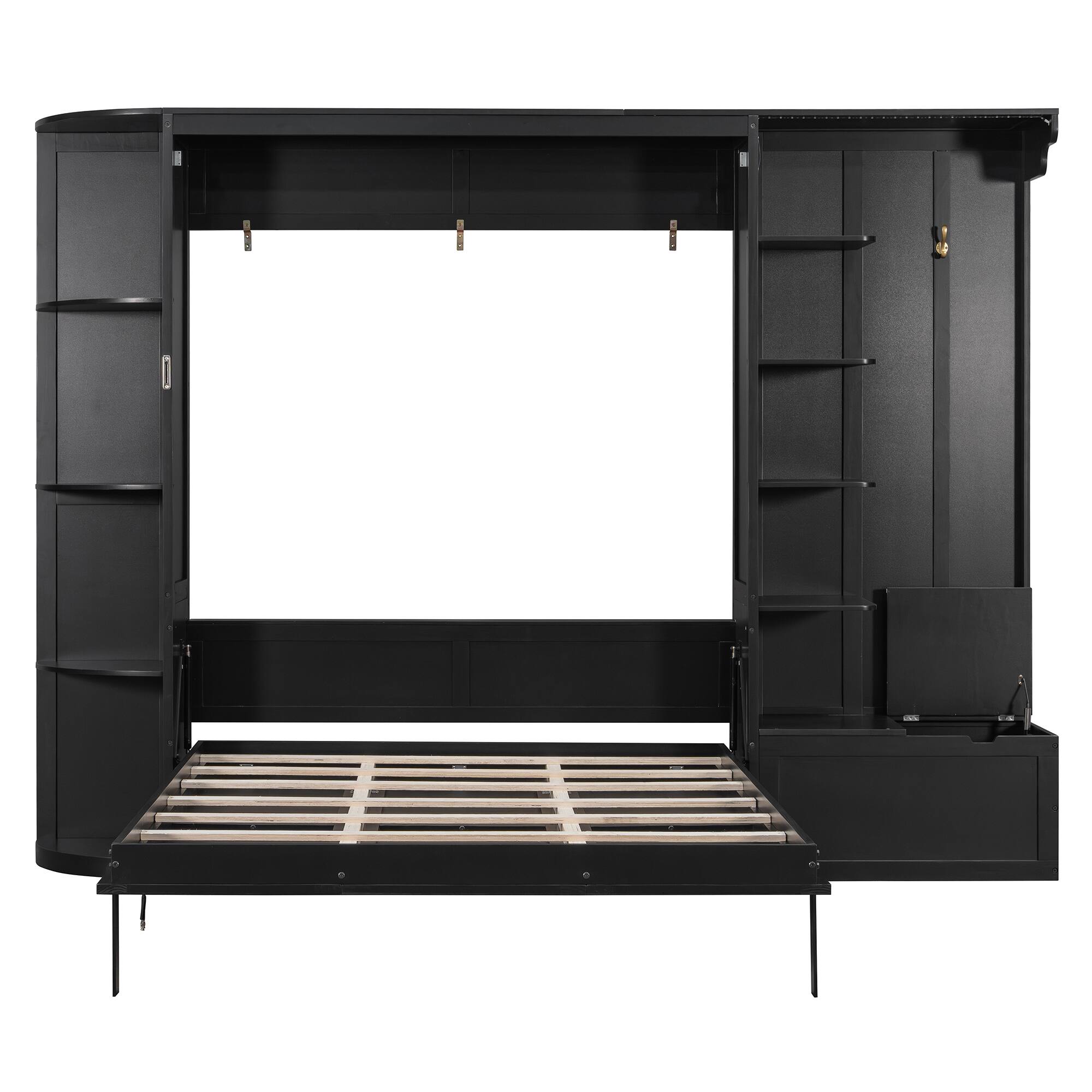 Alt View 1. Whisen - Queen Murphy Bed with Desk Storage & LED Lights, Space-Saving Wall Bed for Guest Room & Home Office - Black.