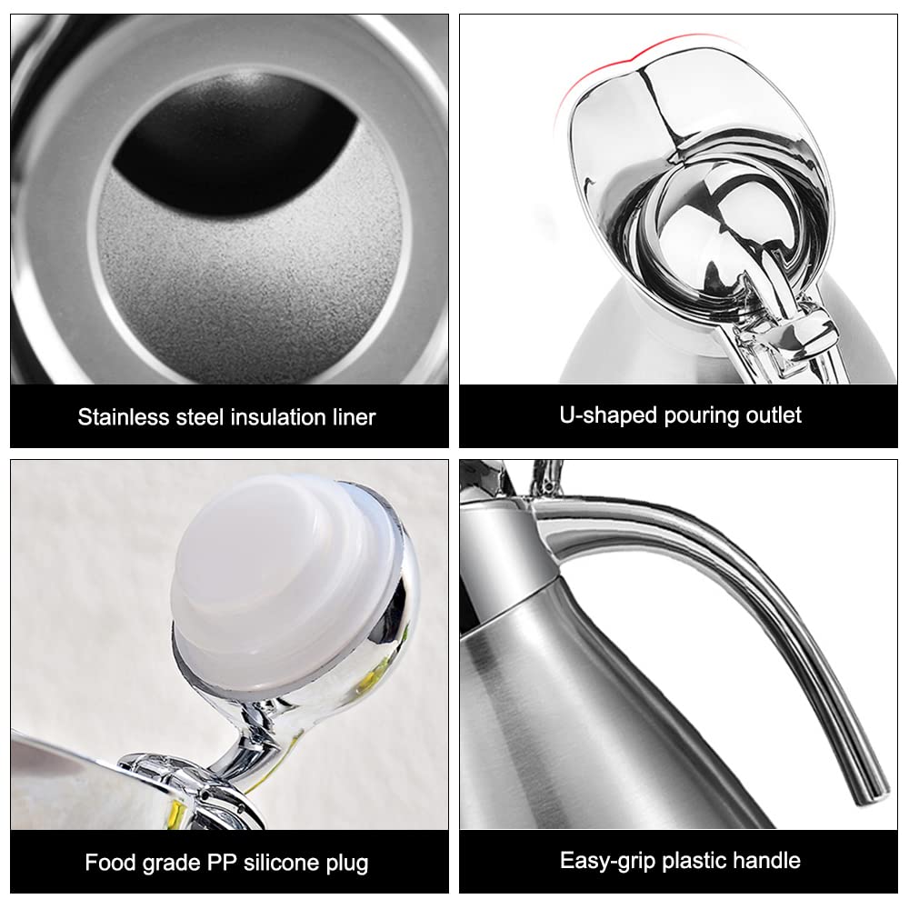 - Stainless steel insulation liner
- U-shaped pouring outlet
- Food grade PP silicone plug
- Easy-grip plastic handle