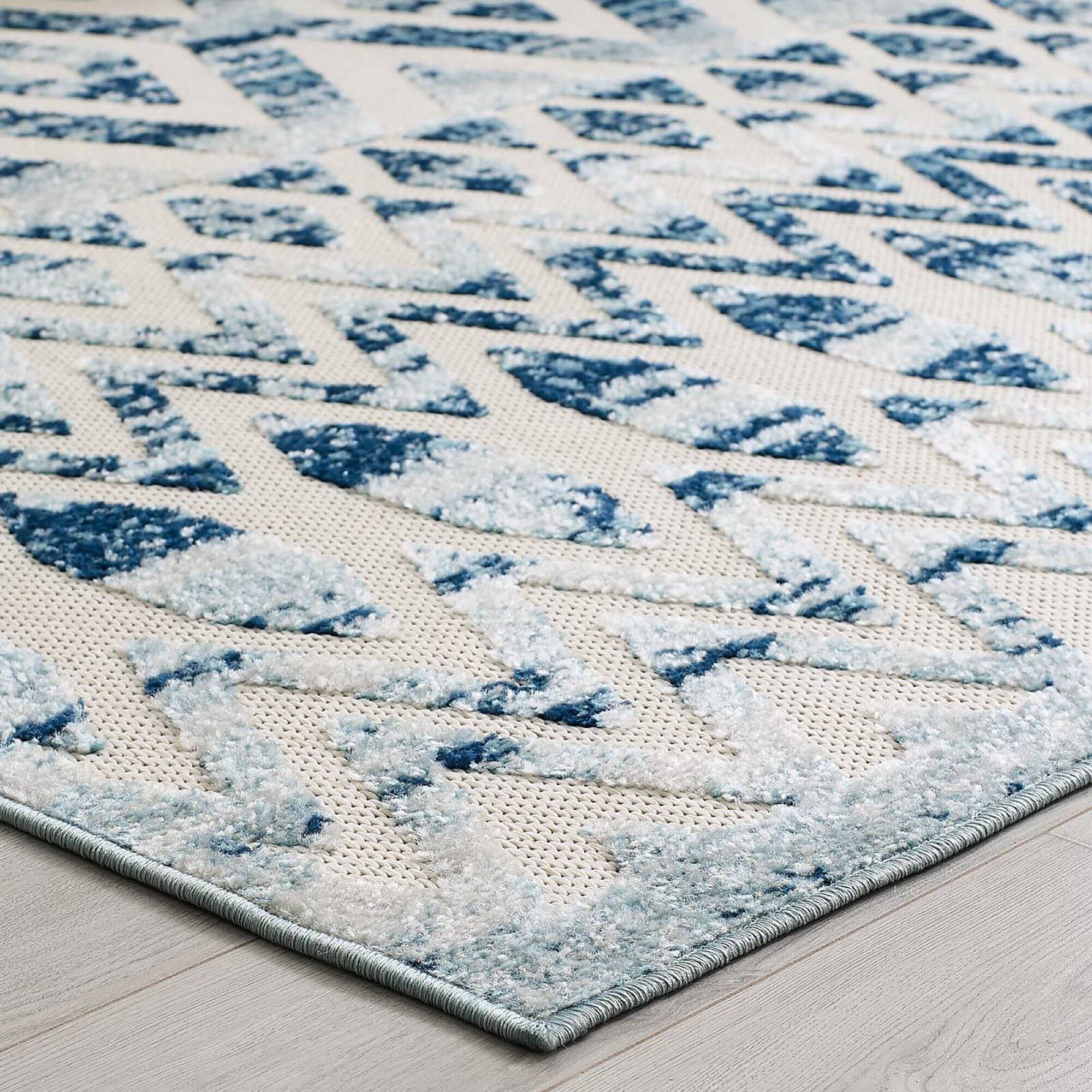 Alt View 2. Modway - Reflect Tamako Diamond and Chevron Moroccan Trellis Indoor / Outdoor Area Rug - Ivory and Blue.