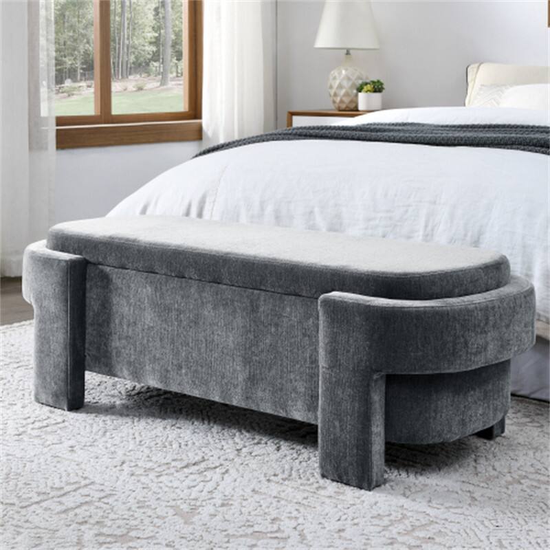 Alt View 7. HTUTWOO - Linen Fabric Upholstered Bench for Entryway & Bedroom - Large Storage Space Ottoman Bench - 51.5'' x 20.5'' x 17'' - Grey.