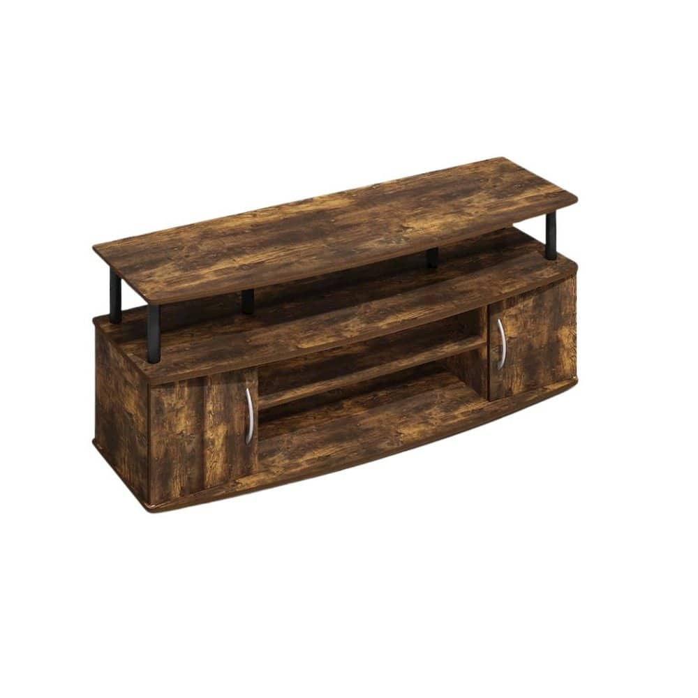 FurniFact - Brown Wooden TV Stand with 3 Open Shelves and Dual Door Storage TV Console - Amber Oak/Black price history on PriceWatchPro