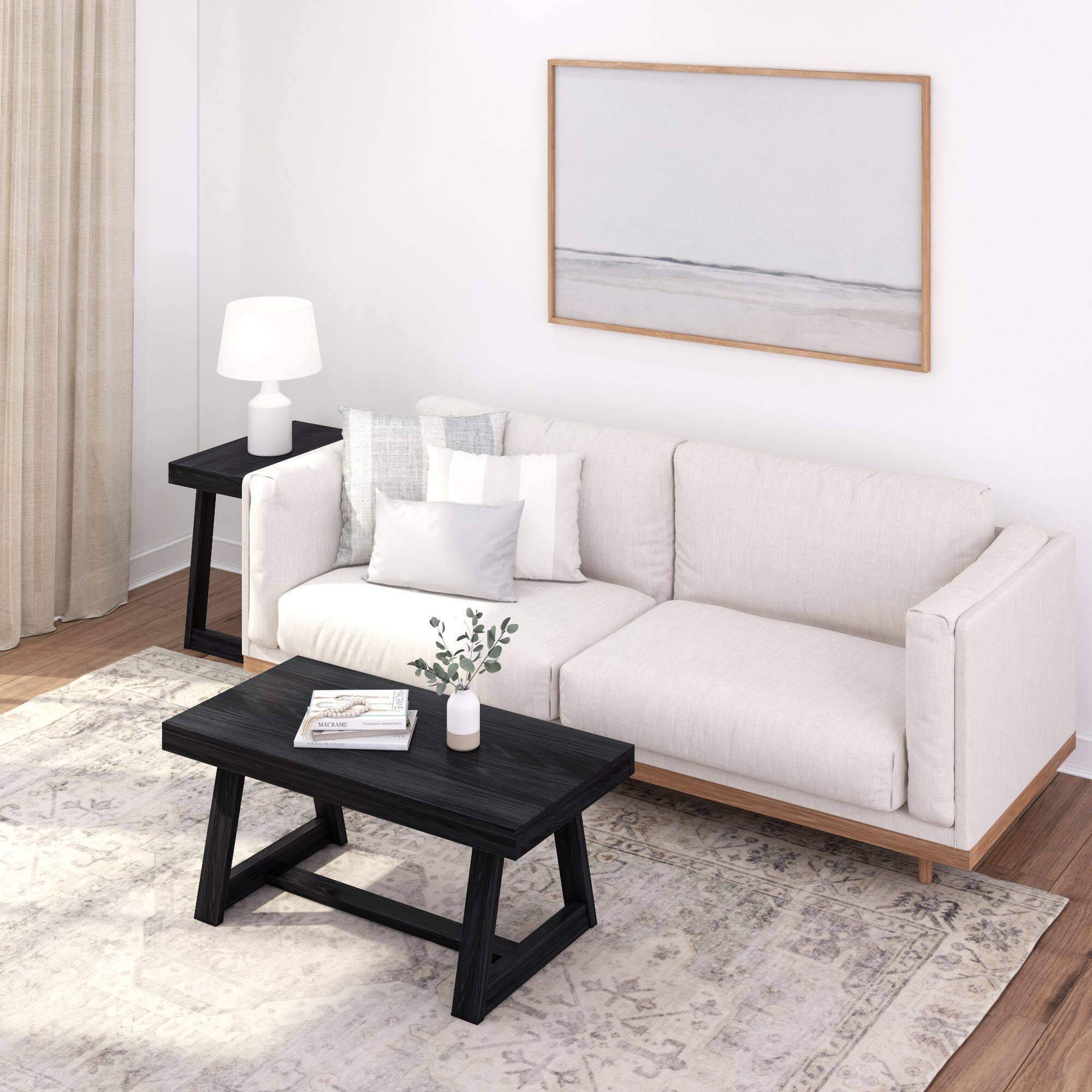 Alt View 7. Plank+Beam - Classic Rectangular Coffee Table (40in x 20in / 1020mm x 510mm), Black Wirebrush - Black Wirebrush.