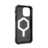 The image shows a black case for a cell phone, which is made in China and has a patent pending. The case features a unique design, with a hexagonal shape and a keyhole in the center. The case is designed to protect the phone and provide a secure fit.