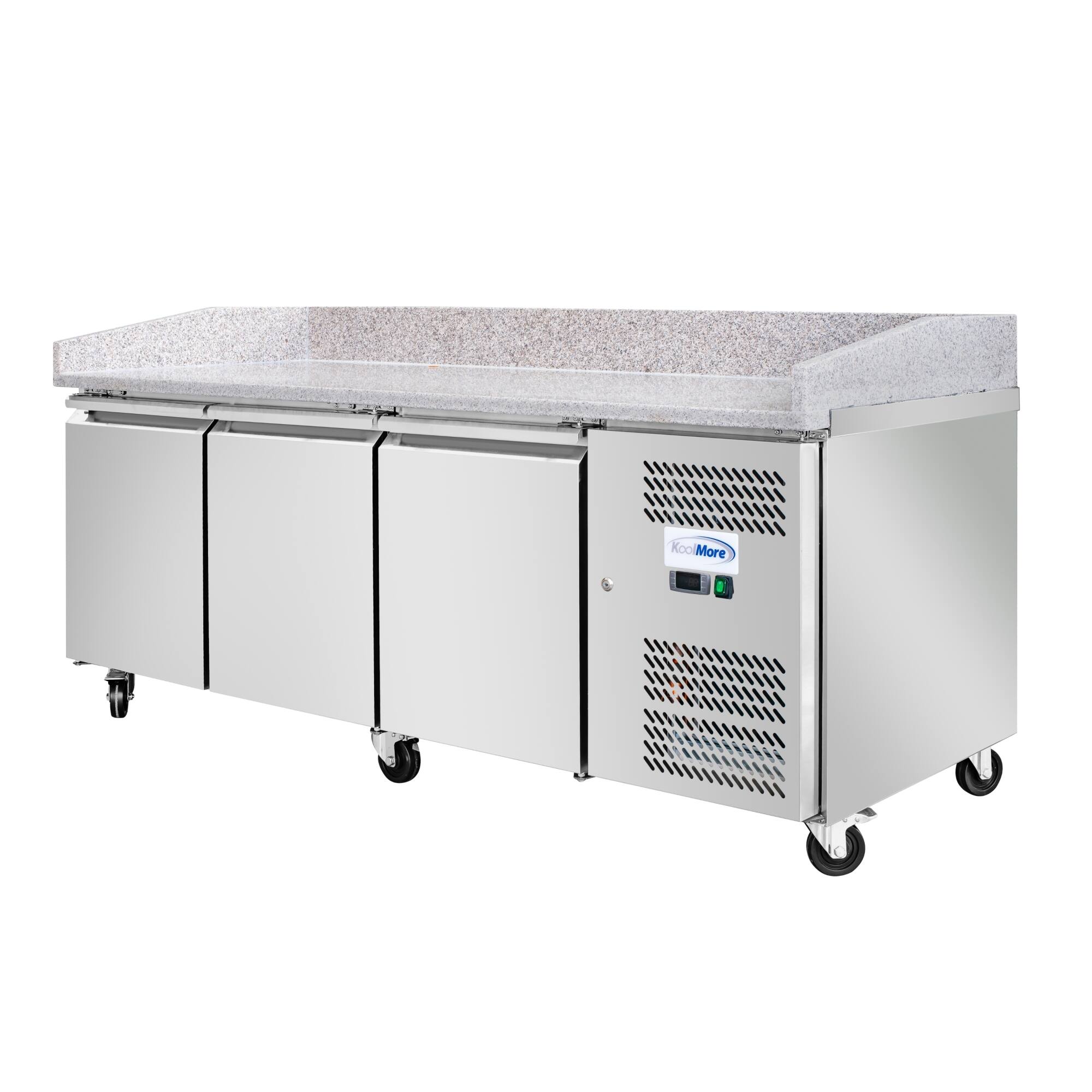 Alt View 3. Koolmore - 79 in. Three-Door Commercial Granite Top Refrigerated Pizza Prep Counter in Stainless-Steel (KM-RPPS-3D79-GRT) - Stainless-Steel.