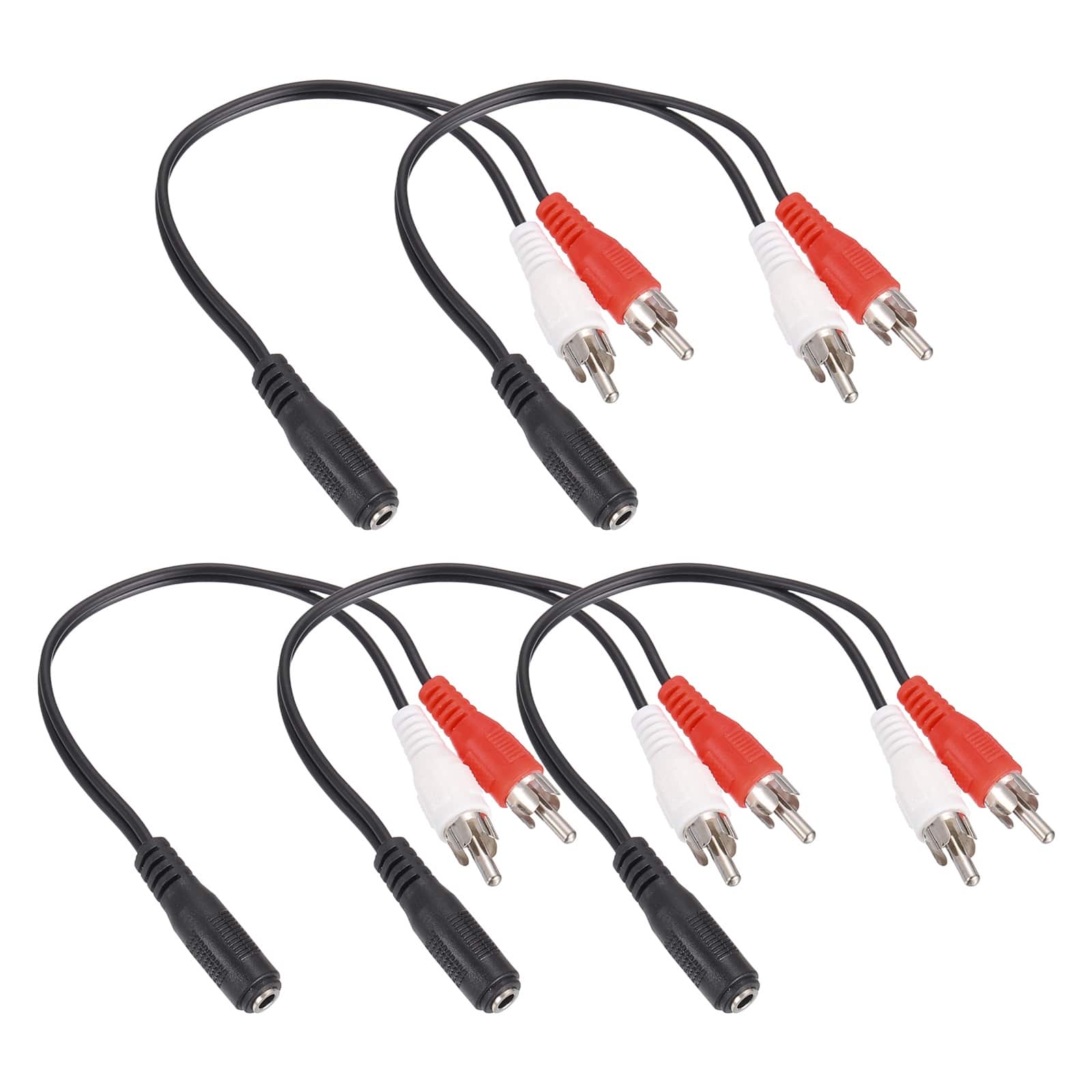 Unique Bargains - 5pcs TRS3.5mm F to RCA Jack Cable (R+W), 0.23m/9in, 2mm PVC Copper Core Audio AUX Cable for TV/Amp/Speaker/Mobile - Black